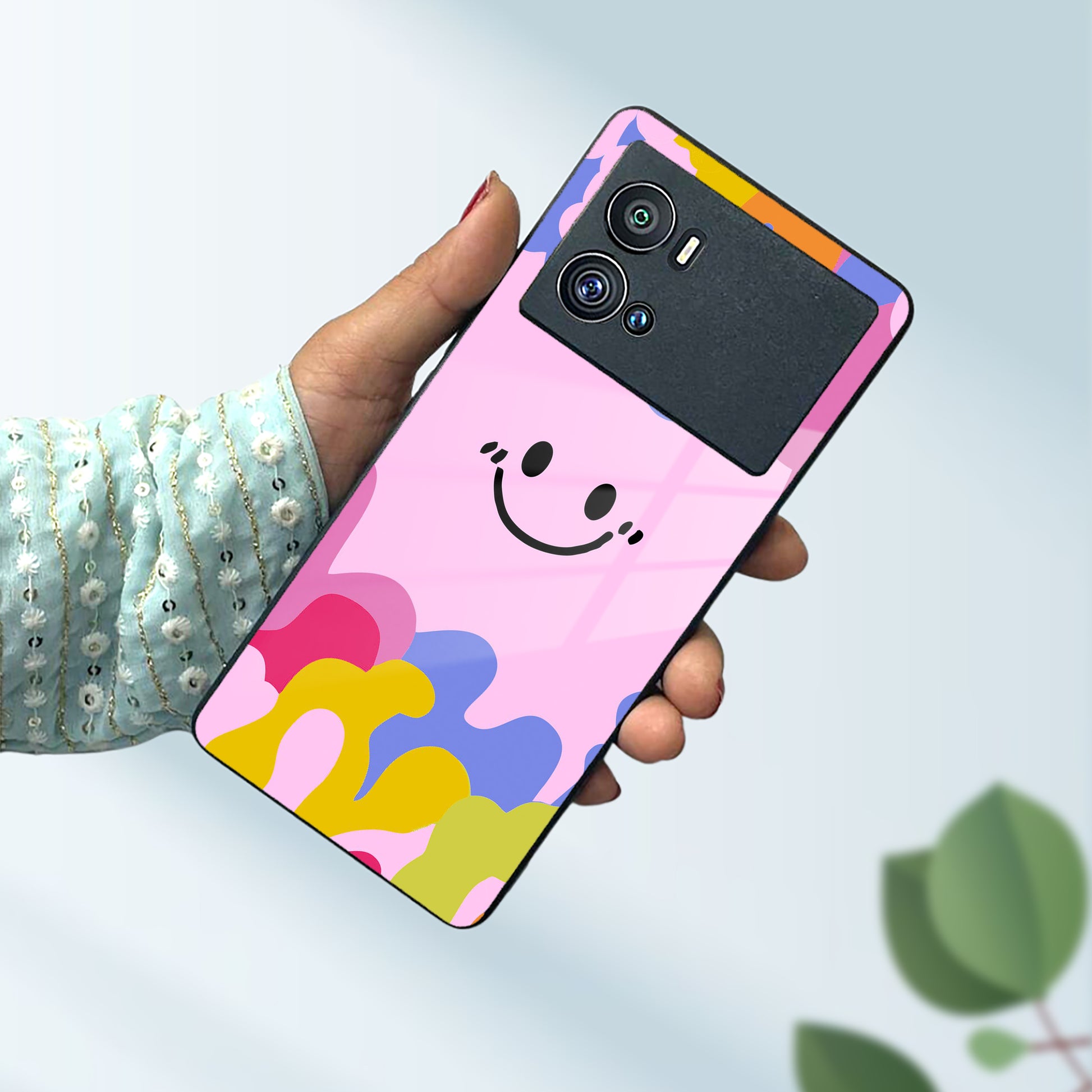 Cute Pink Smiley Multicolor Glass Case For Vivo ShopOnCliQ