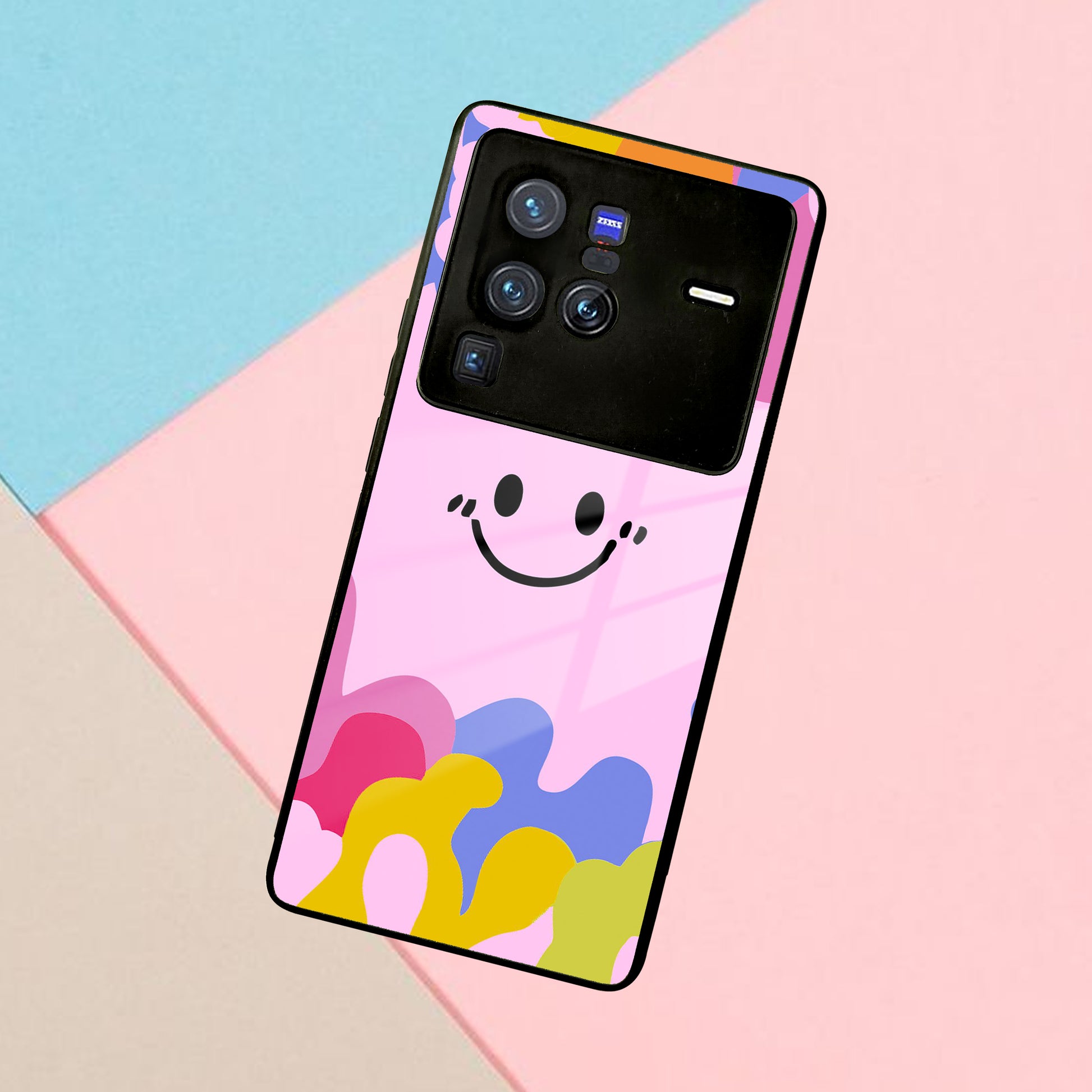 Cute Pink Smiley Multicolor Glass Case For Vivo ShopOnCliQ