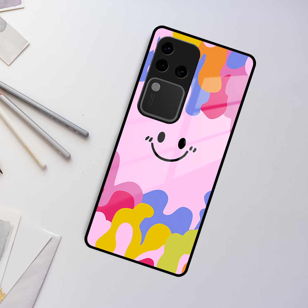 Cute Pink Smiley Multicolor Glass Case For Vivo ShopOnCliQ