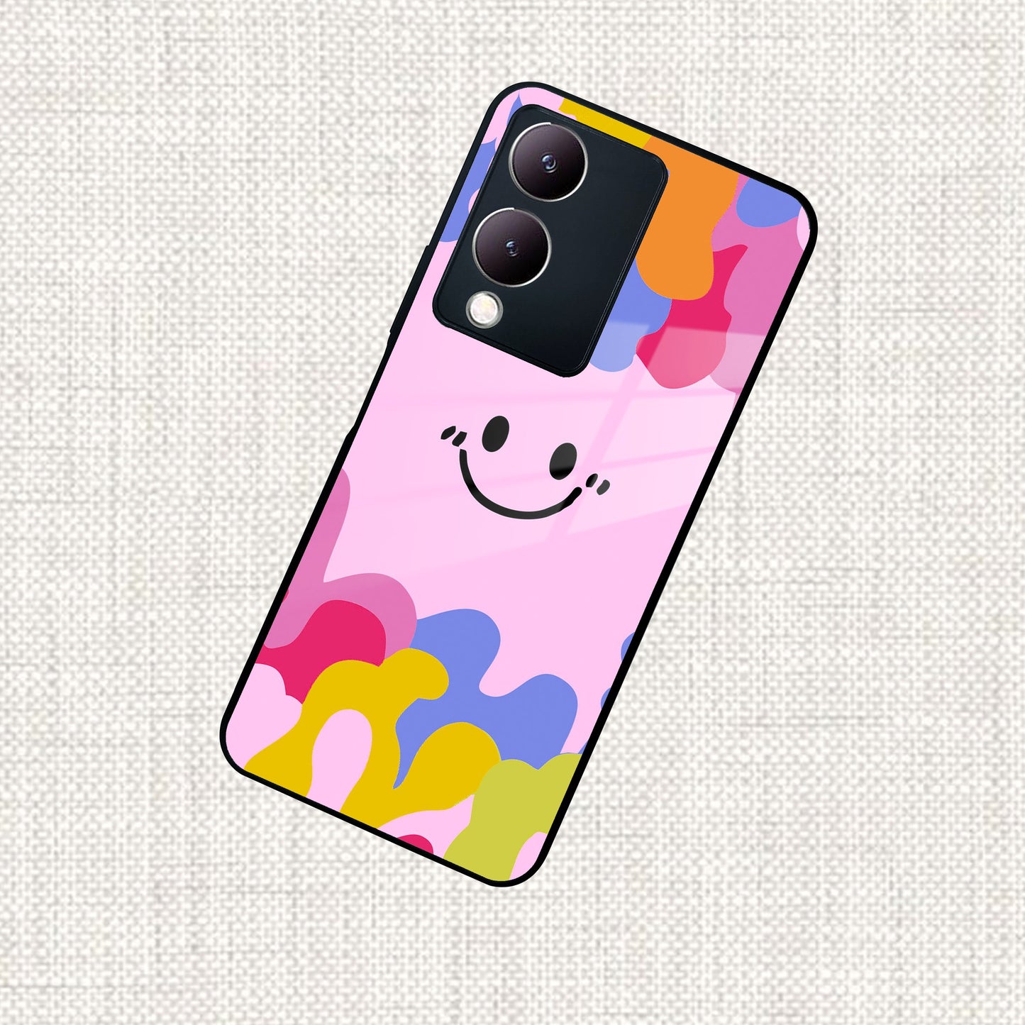 Cute Pink Smiley Multicolor Glass Case For Vivo ShopOnCliQ