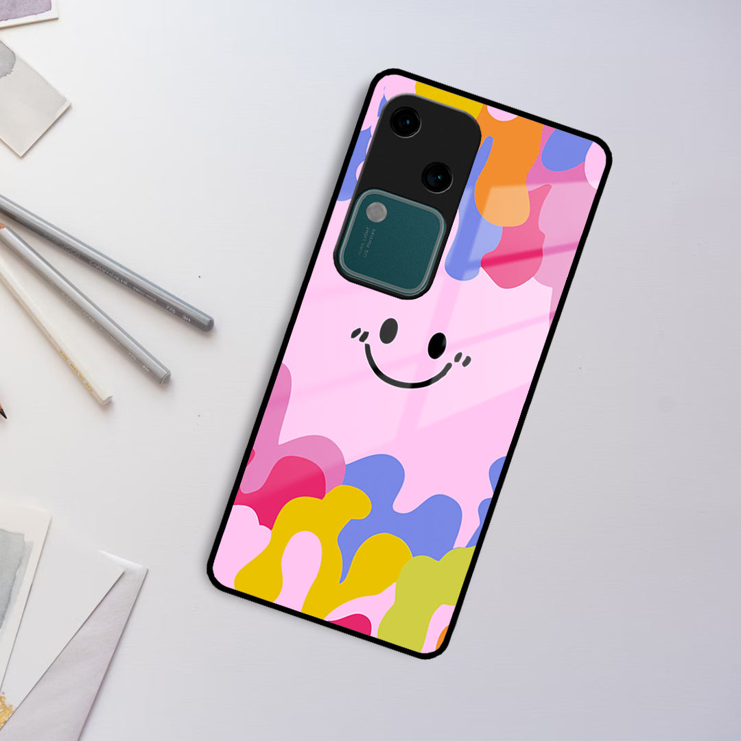 Cute Pink Smiley Multicolor Glass Case For Vivo ShopOnCliQ