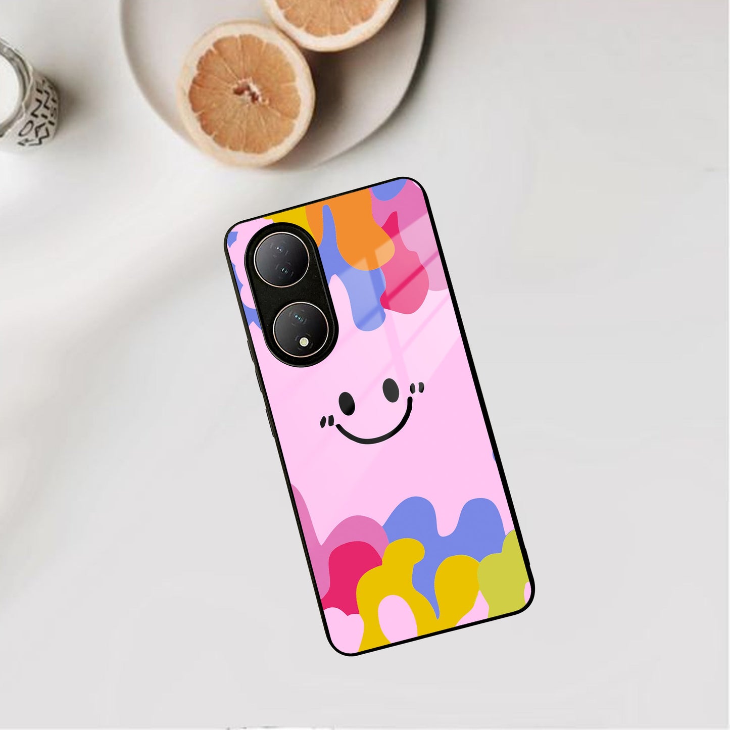 Cute Pink Smiley Multicolor Glass Case For Vivo ShopOnCliQ