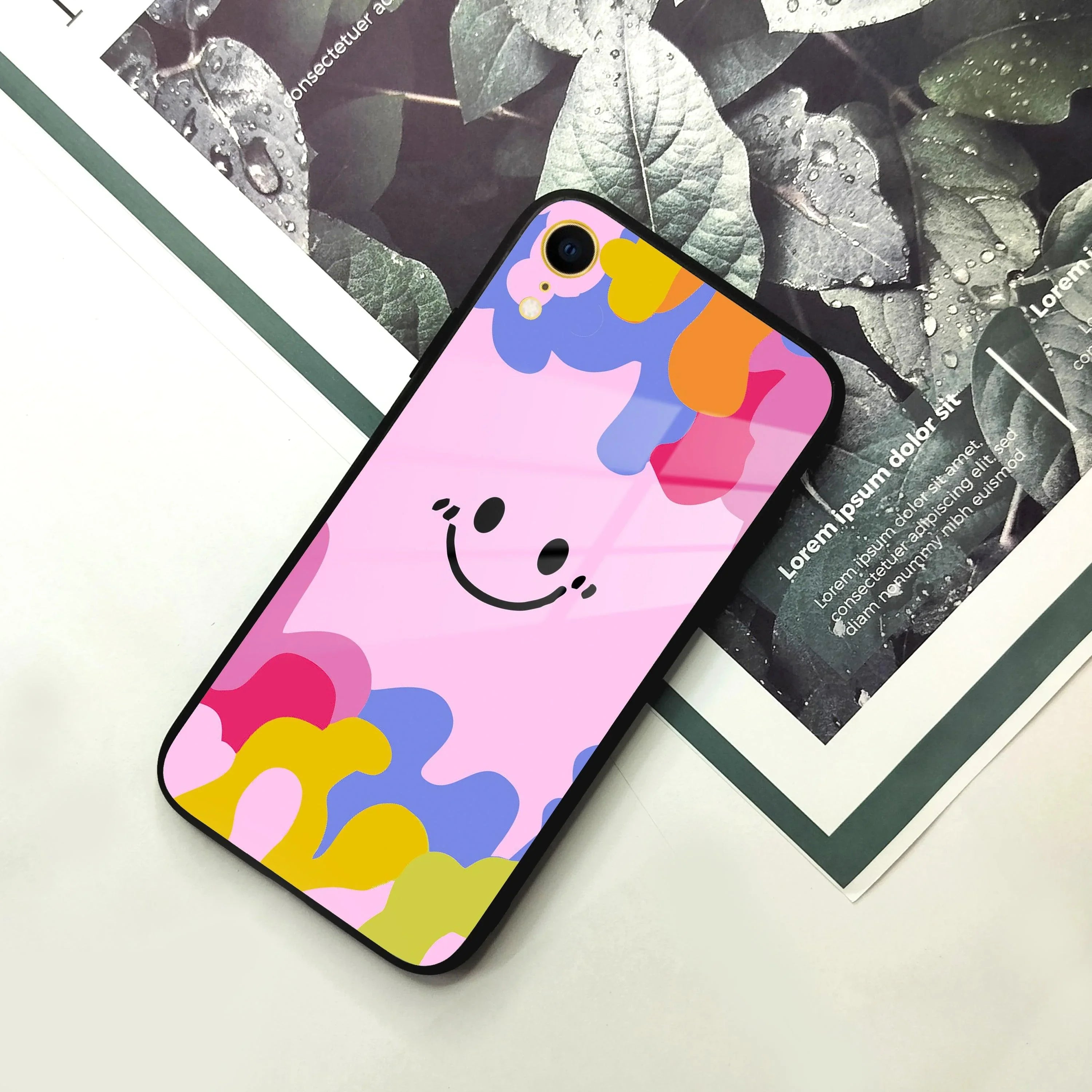 Cute Pink Smiley Multicolor Glass Case For iPhone - ShopOnCliQ