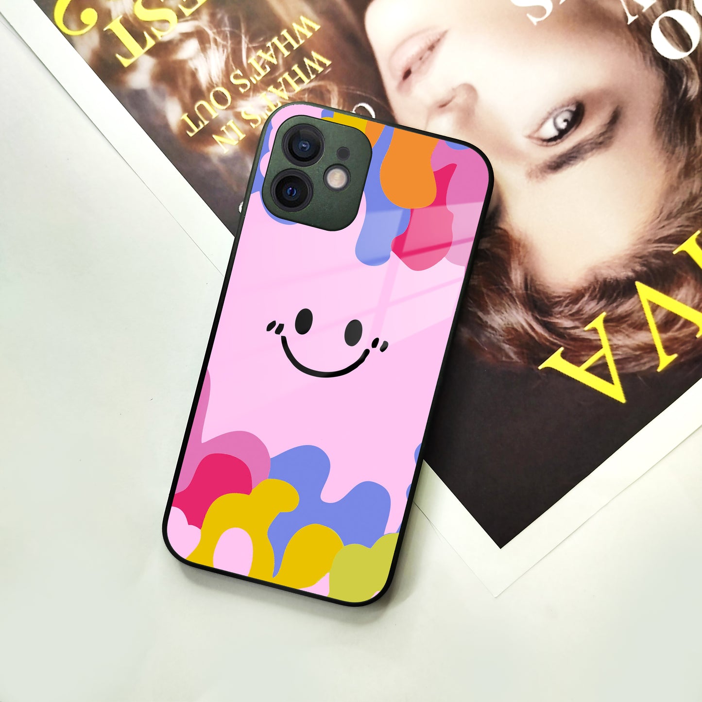 Cute Pink Smiley Multicolor Glass Case For iPhone ShopOnCliQ