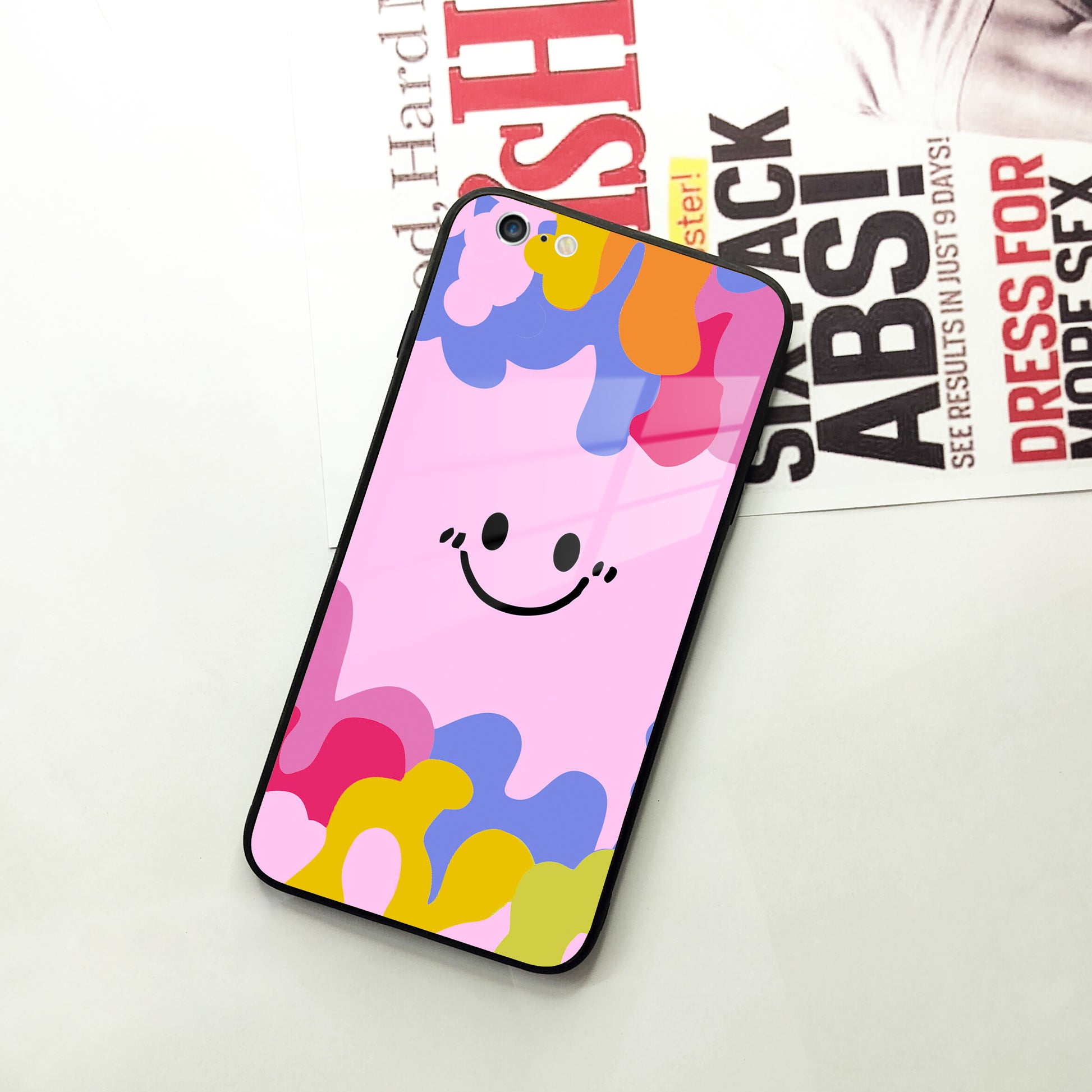 Cute Pink Smiley Multicolor Glass Case For iPhone ShopOnCliQ