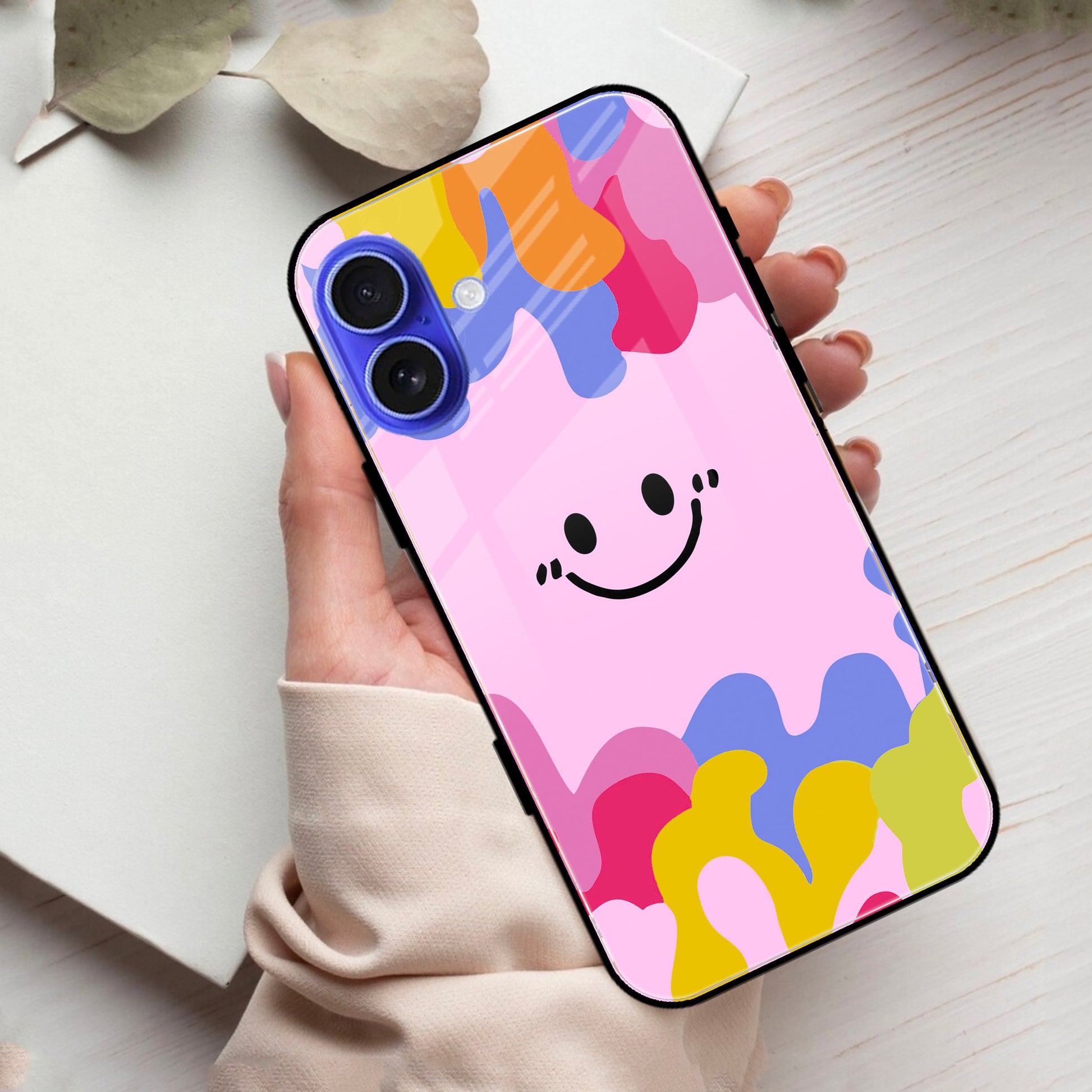 Cute Pink Smiley Multicolor Glass Case For iPhone ShopOnCliQ