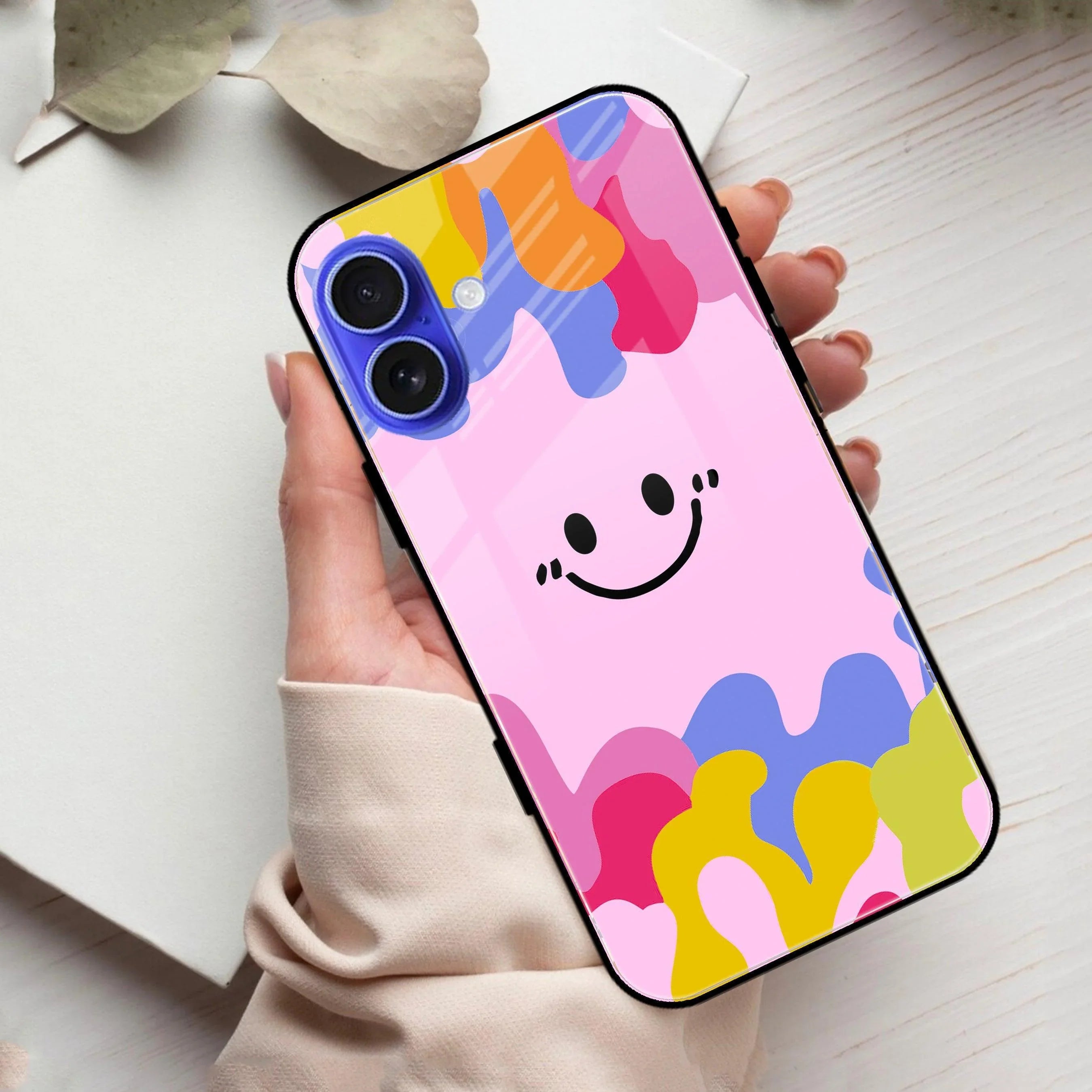 Cute Pink Smiley Multicolor Glass Case For iPhone - ShopOnCliQ