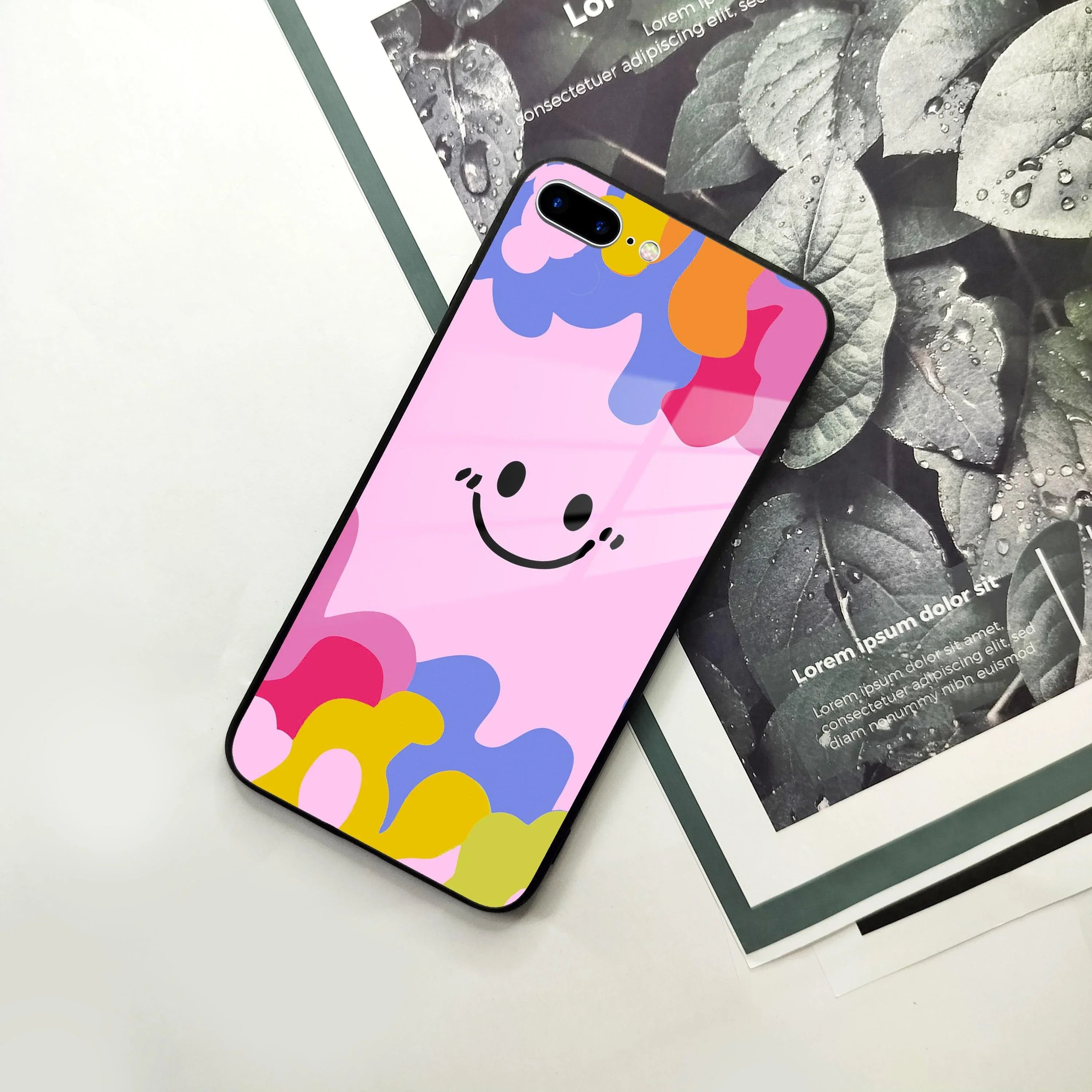 Cute Pink Smiley Multicolor Glass Case For iPhone - ShopOnCliQ