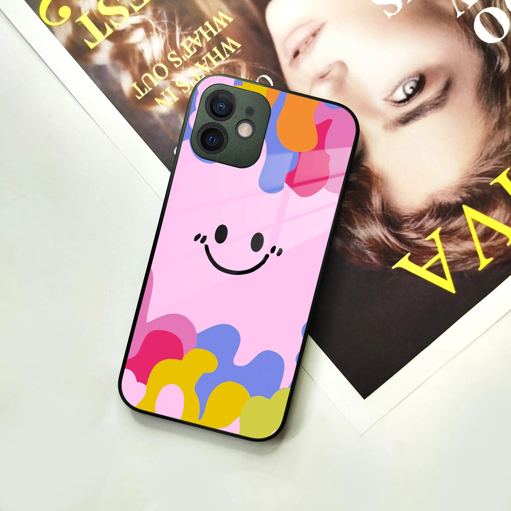 Cute Pink Smiley Multicolor Glass Case For iPhone - ShopOnCliQ