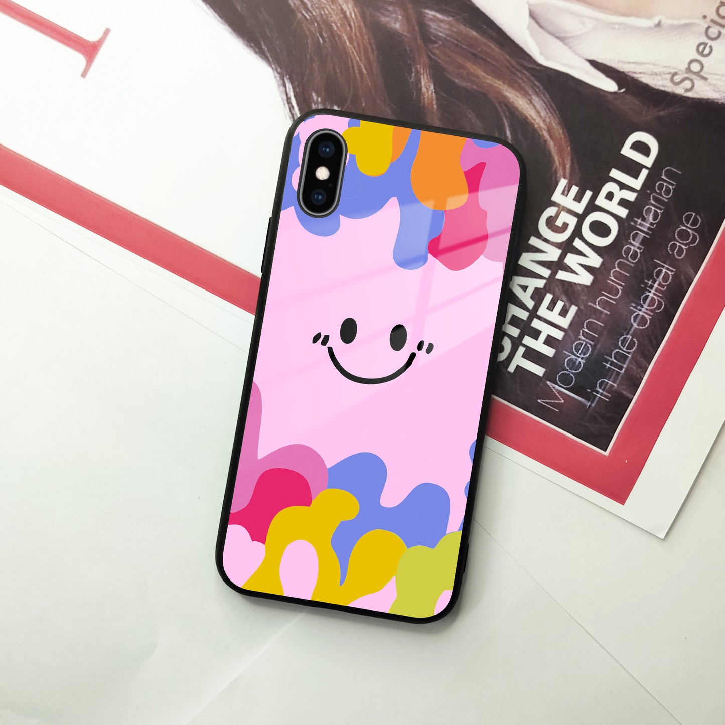 Cute Pink Smiley Multicolor Glass Case For iPhone ShopOnCliQ