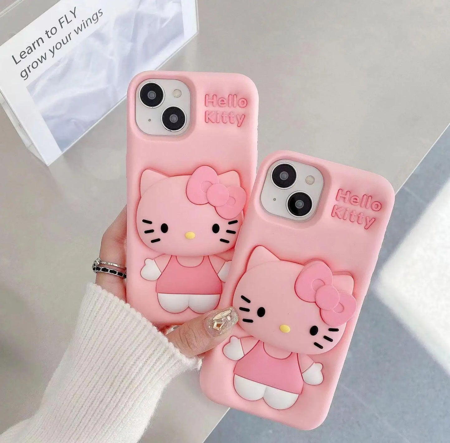 Cute cartoon Kity with 3D cat Silicon Designer iPhone Case With Inbuilt Holder - ShopOnCliQ