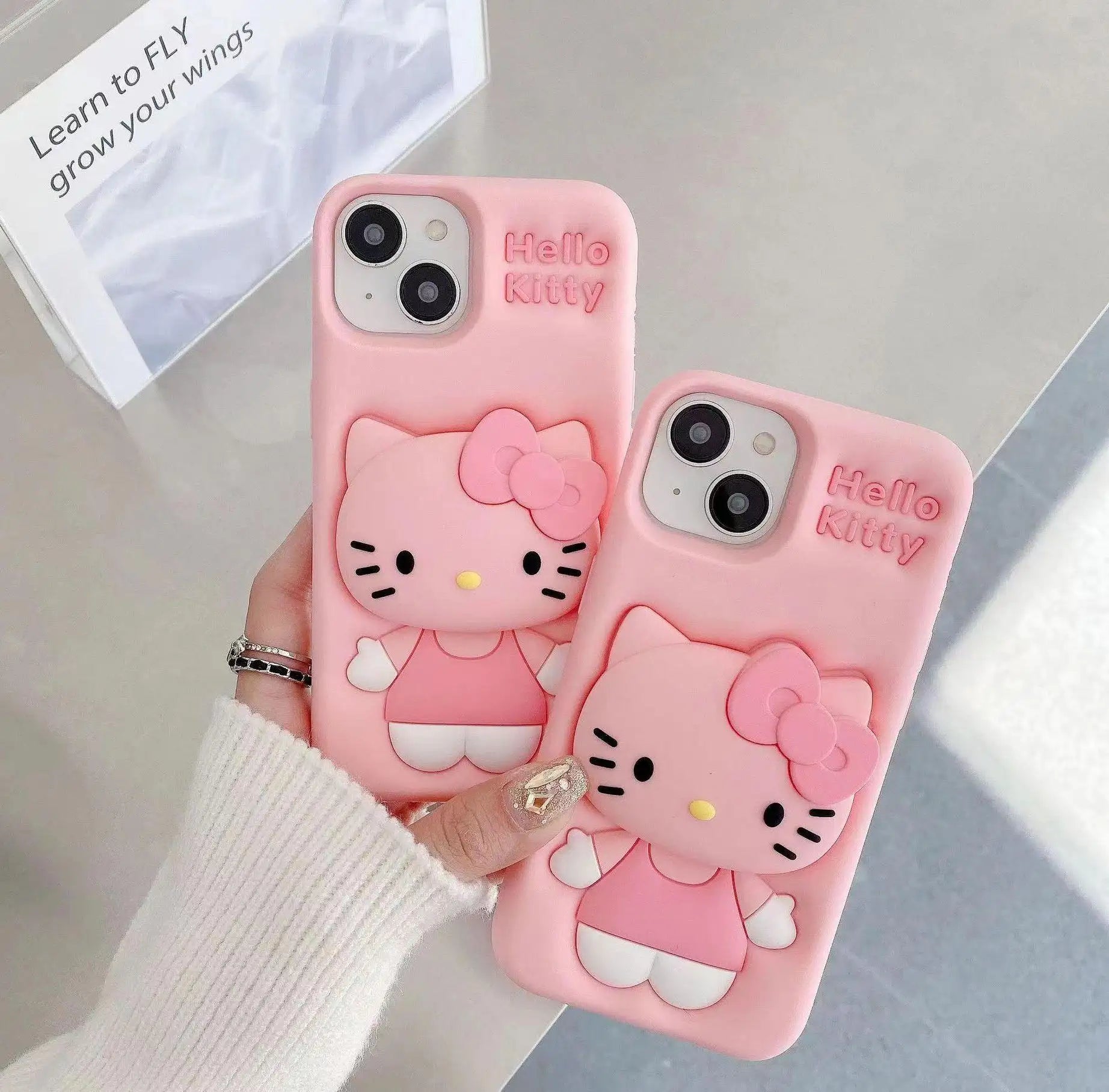 Cute cartoon Kity with 3D cat Silicon Designer iPhone Case With Inbuilt Holder - ShopOnCliQ