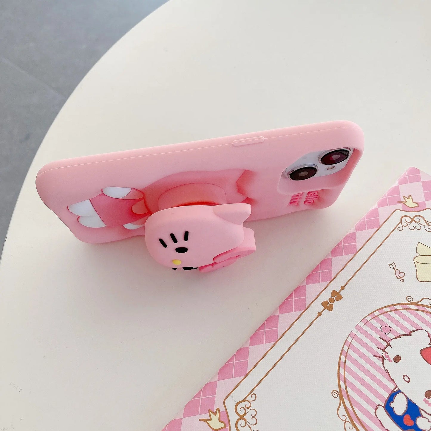 Cute cartoon Kity with 3D cat Silicon Designer iPhone Case With Inbuilt Holder - ShopOnCliQ