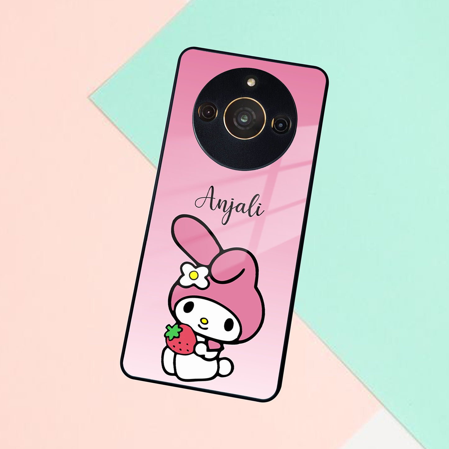 Pink Bunny Glass Case Cover For Realme/Narzo