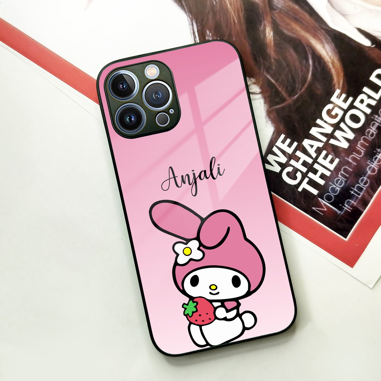 Pink Bunny Glass Case Cover For iPhone