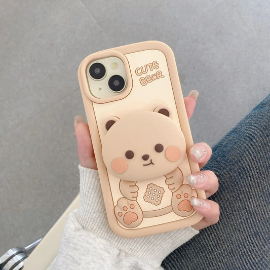 Cute Butter Bear Silicon Designer iPhone Case With Inbuilt Holder