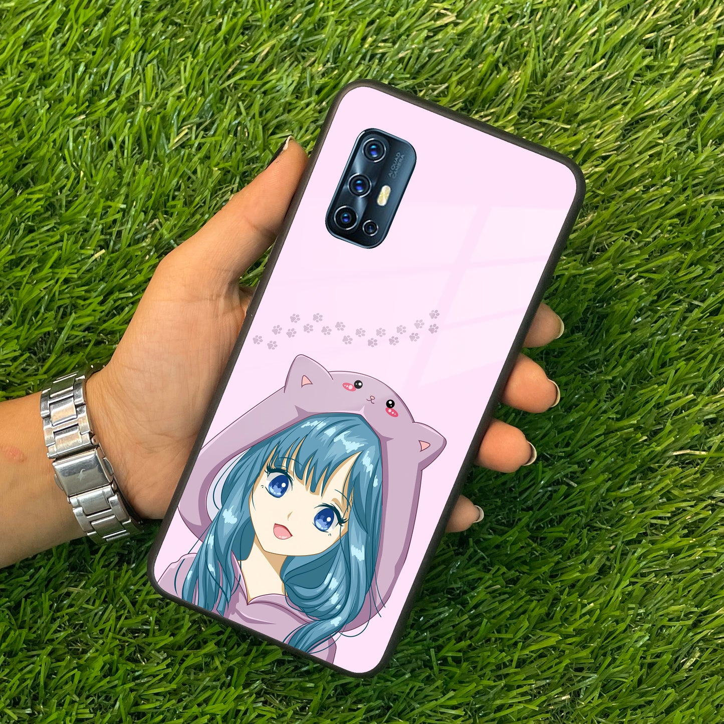 Purple Aesthetic Girl With Cat Phone Glass Case Cover For Vivo