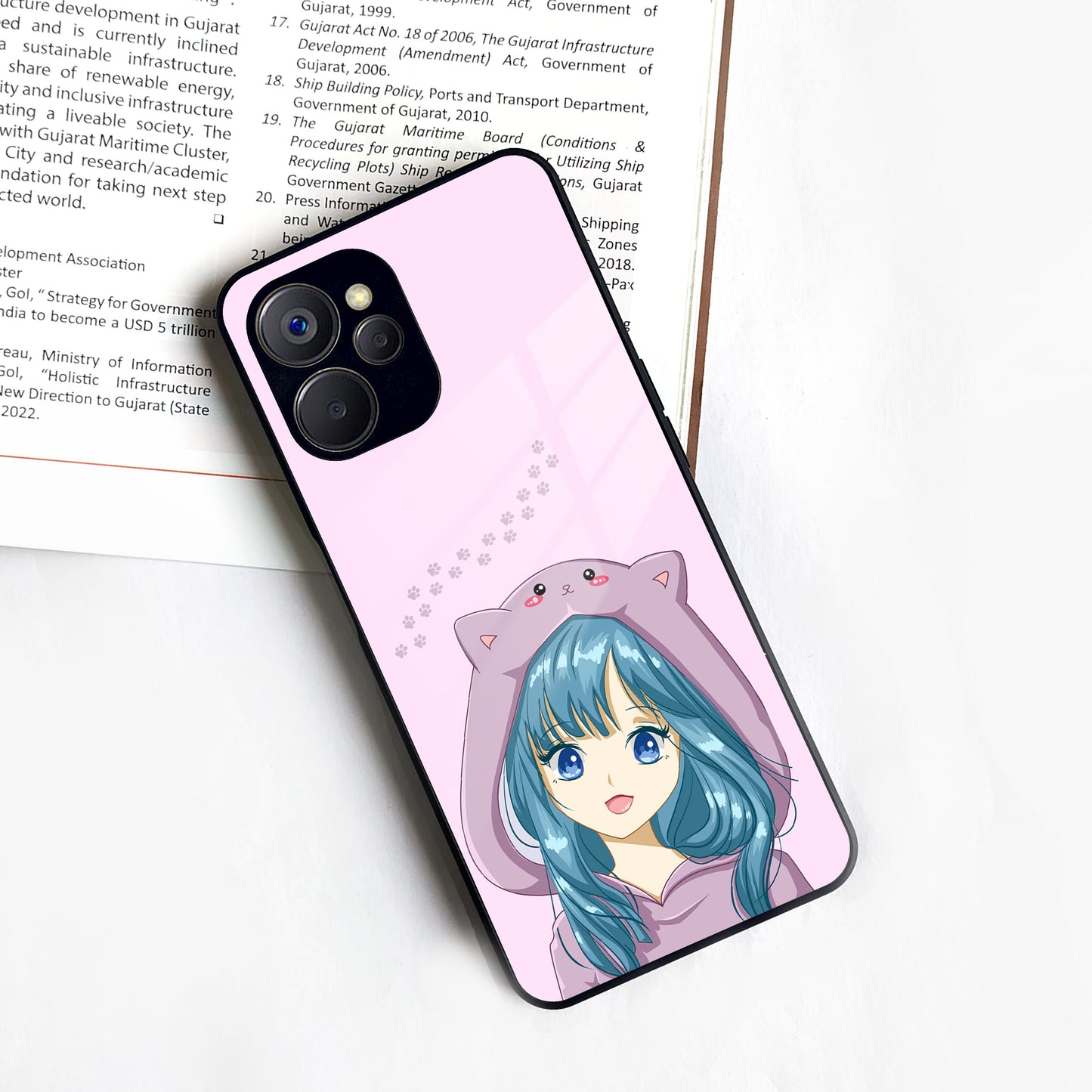 Purple Aesthetic Girl With Cat Phone Glass Case Cover For Realme/Narzo