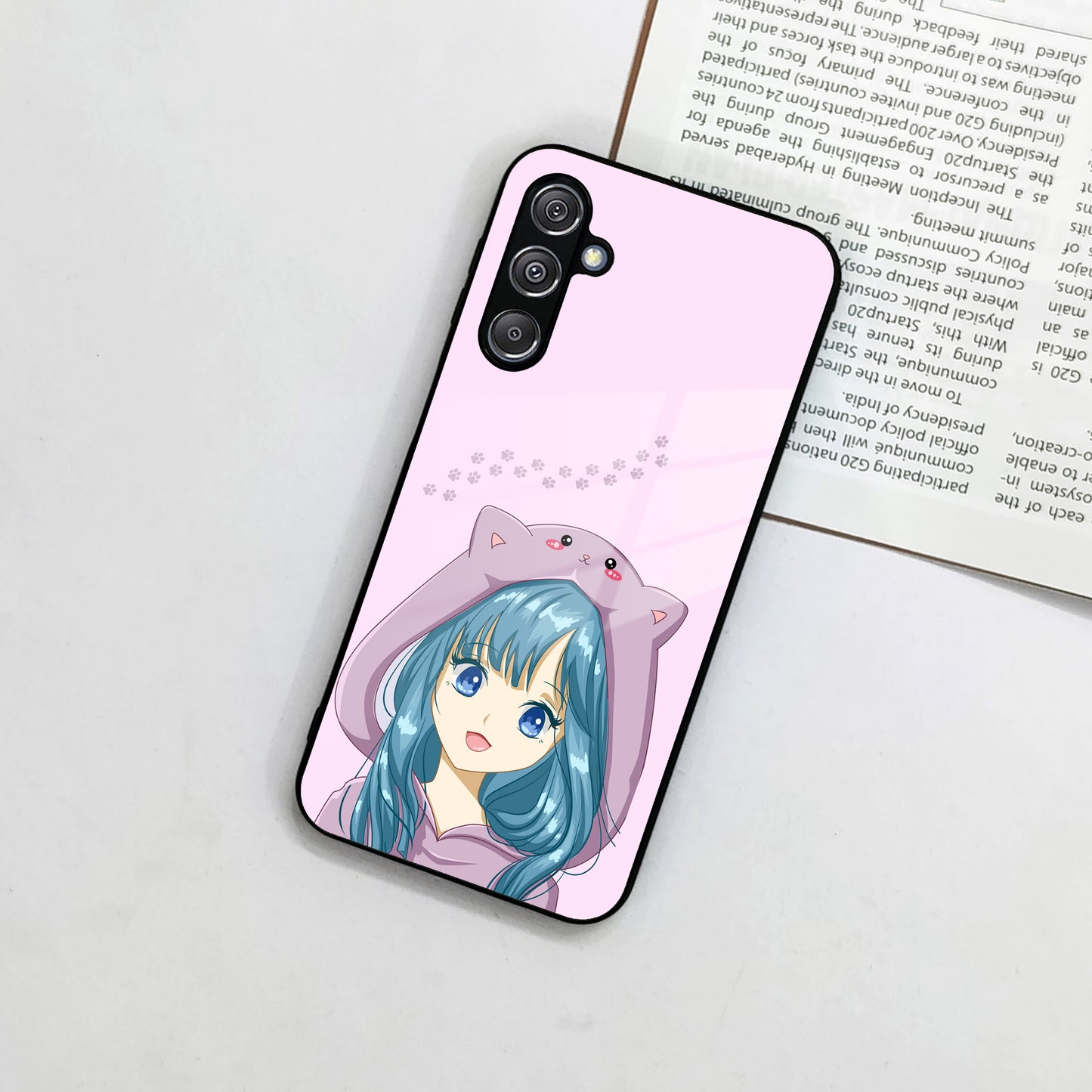 Purple Aesthetic Girl With Cat Phone Glass Case Cover For Samsung