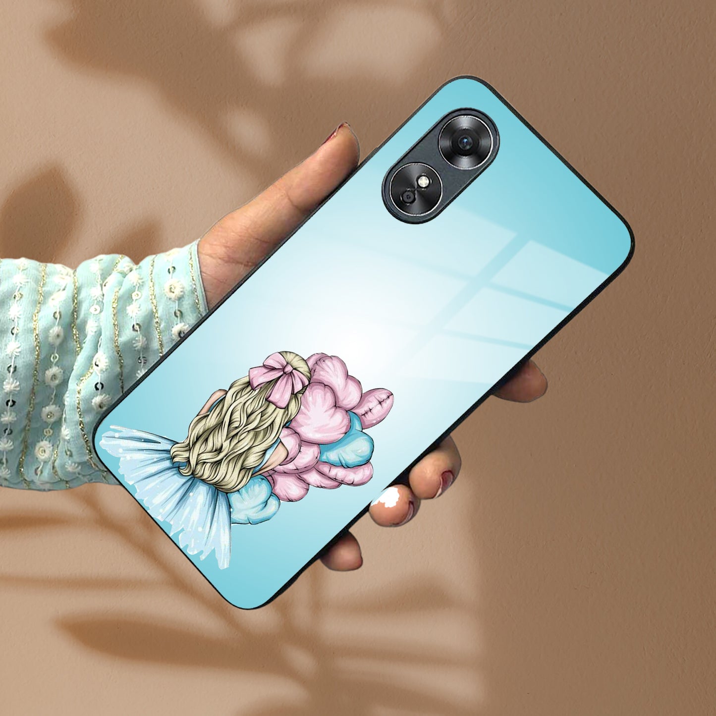 Styles Girl With Balloon Glass Case For Oppo