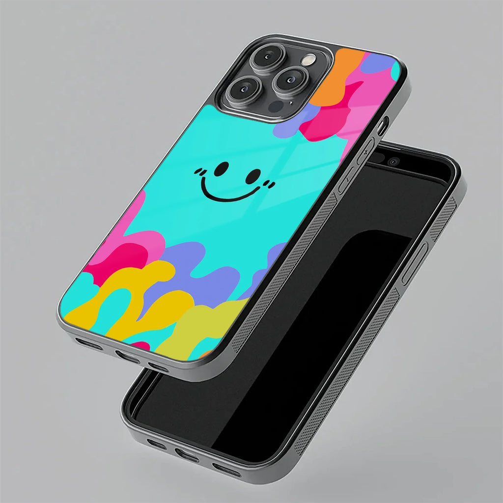 Cute Blue Smiley Multicolor Glass Case For iPhone - ShopOnCliQ