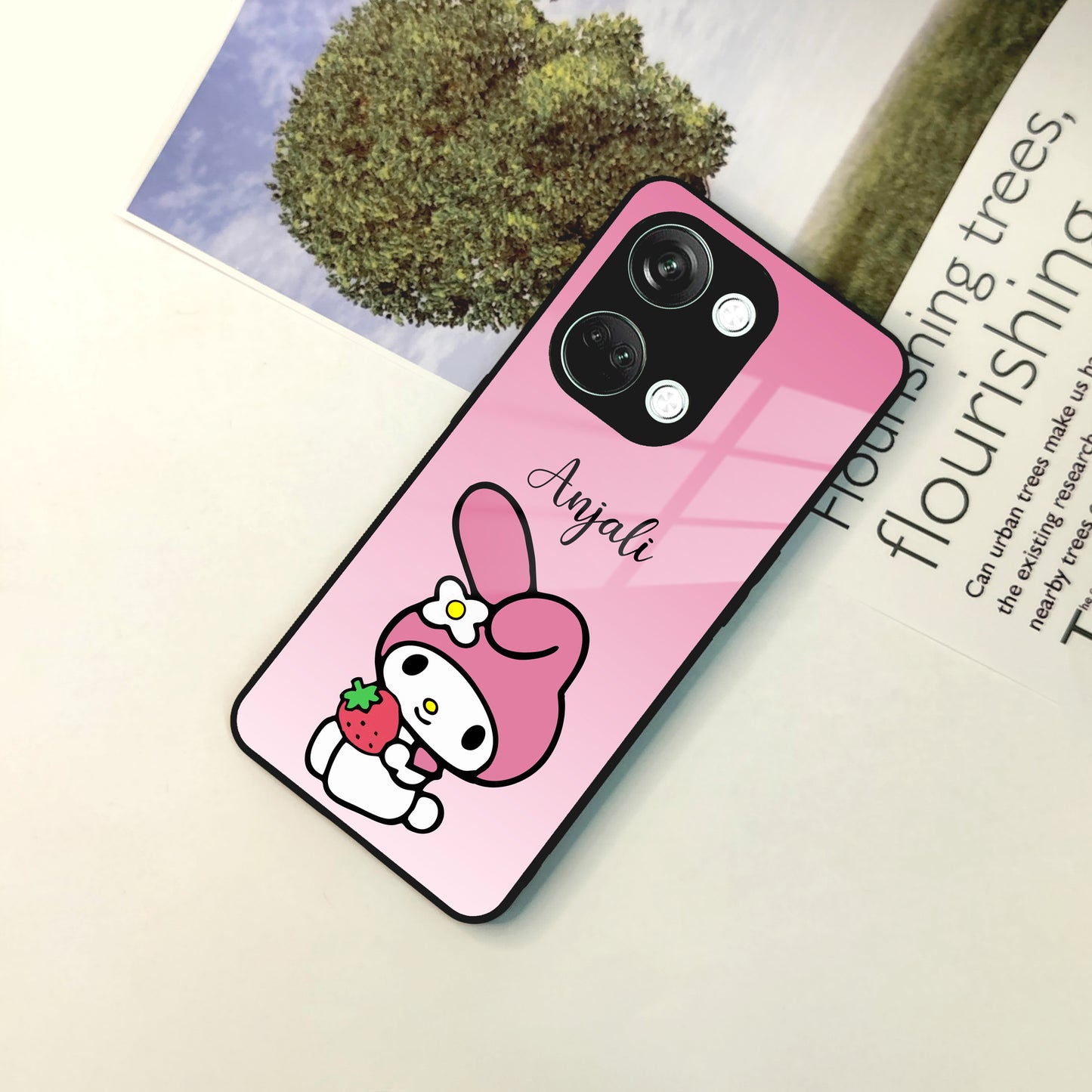 Pink Bunny Glass Case Cover For OnePlus