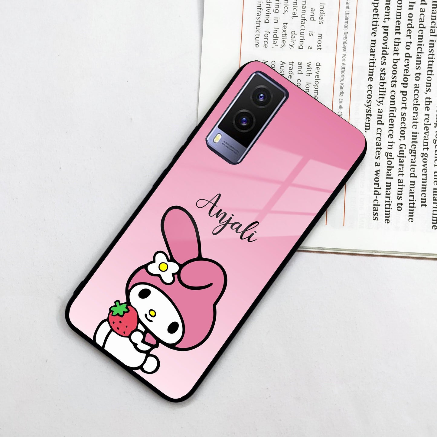 Pink Bunny Glass Case Cover For Vivo