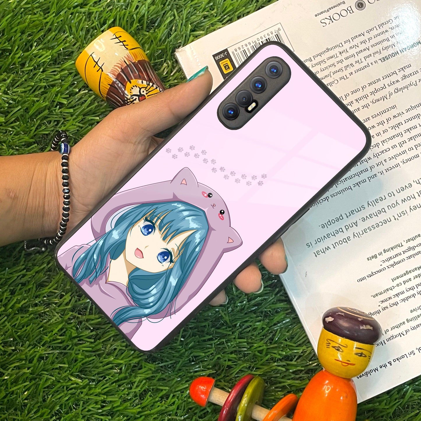 Purple Aesthetic Girl With Cat Phone Glass Case Cover For Oppo