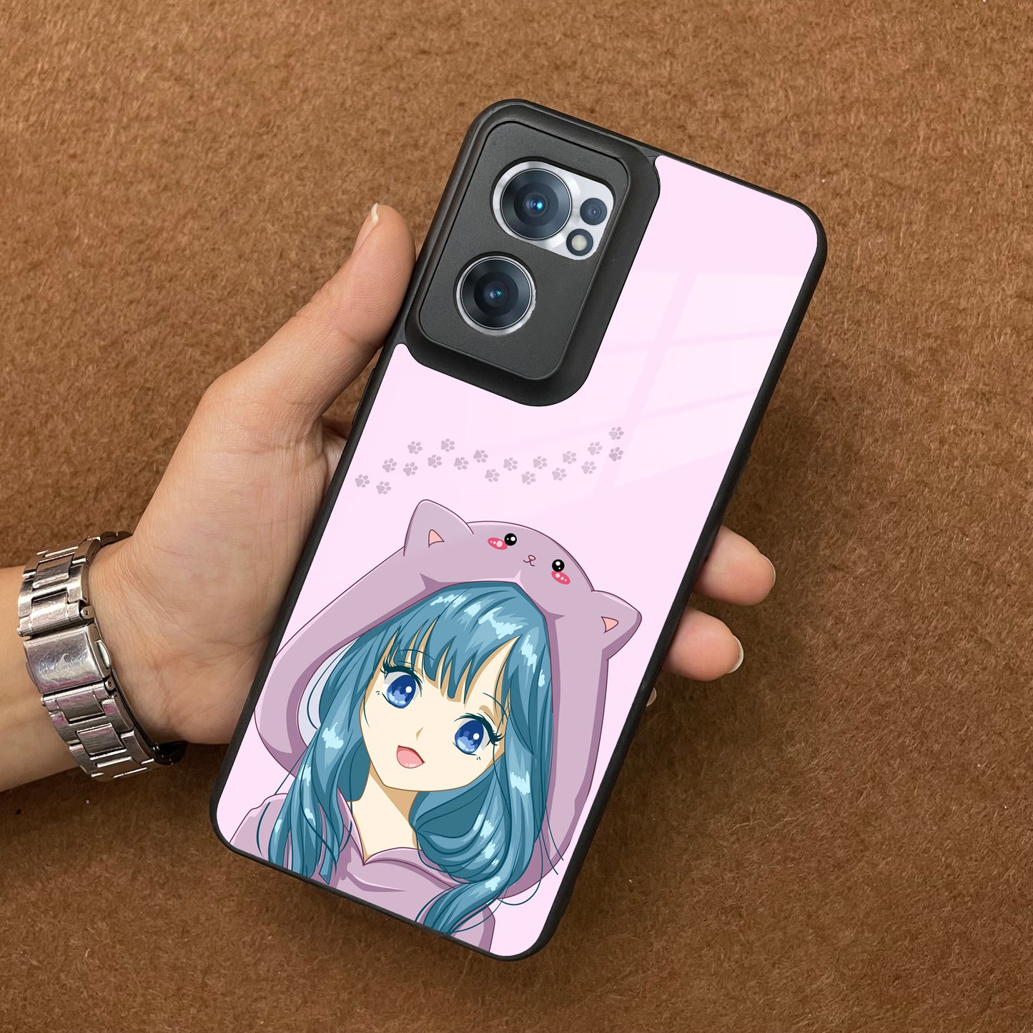 Purple Aesthetic Girl With Cat Phone Glass Case Cover For OnePlus