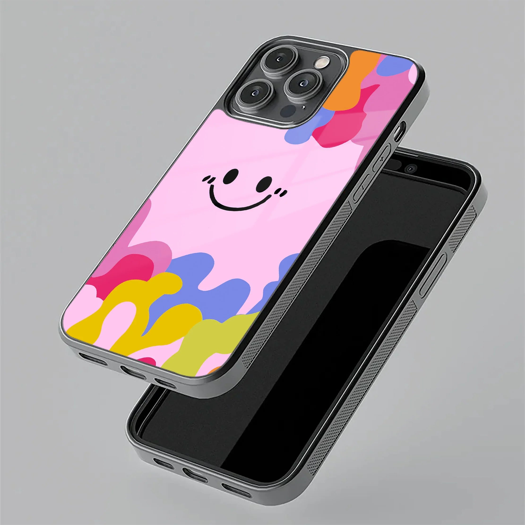 Cute Pink Smiley Multicolor Glass Case For OnePlus - ShopOnCliQ