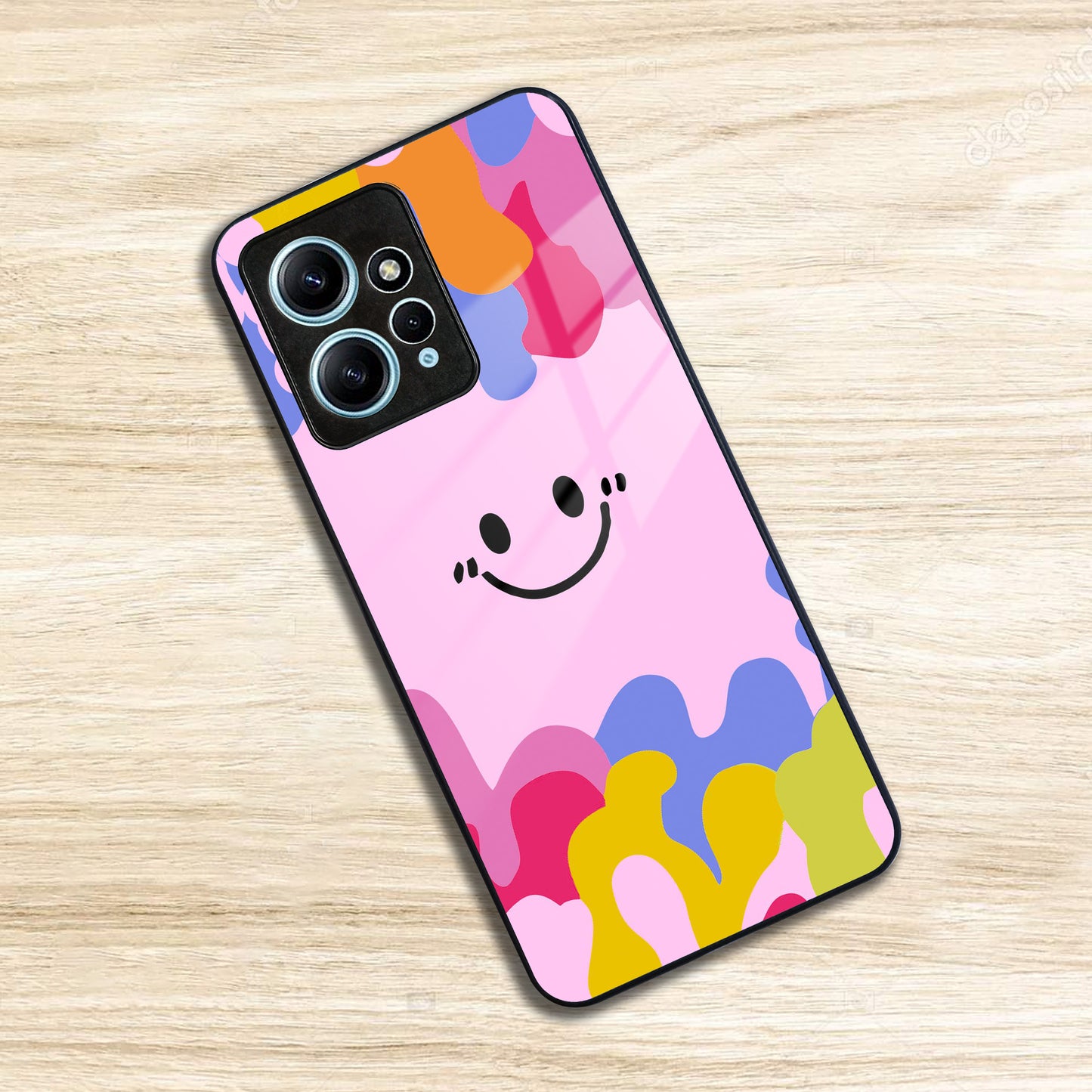 Cute Pink Smiley Multicolor Glass Case For Redmi/Xiaomi