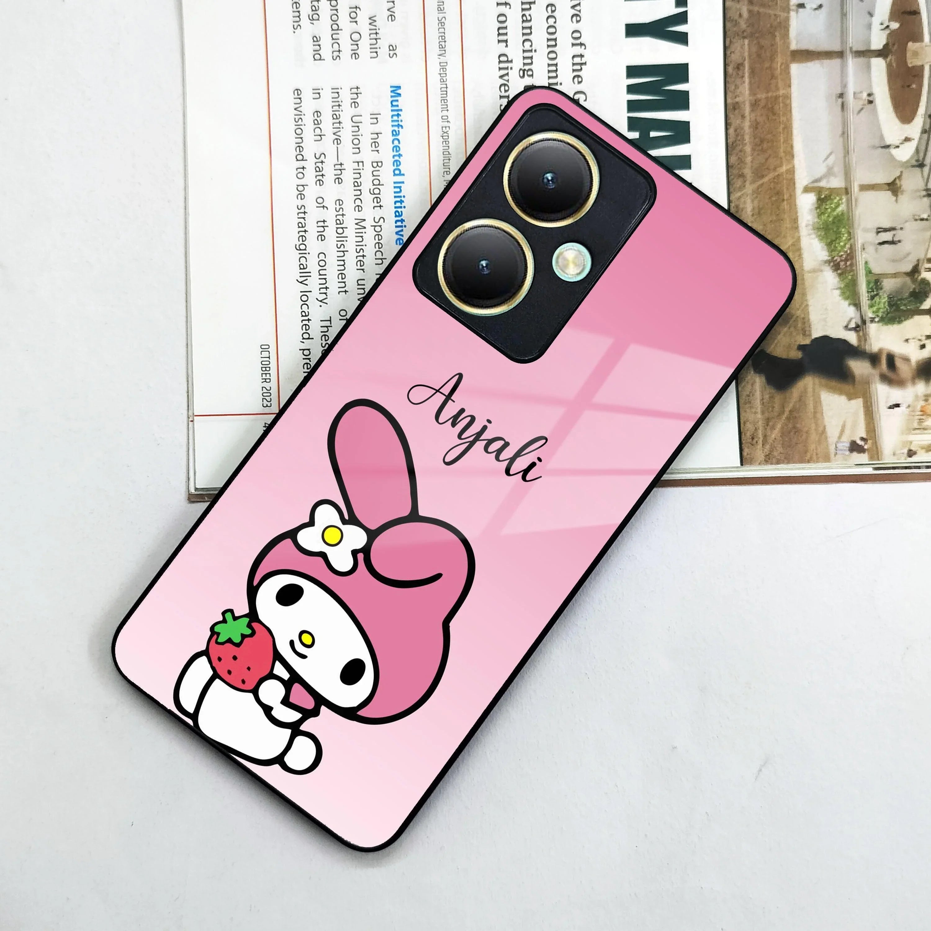 Pink Bunny Glass Case Cover For Vivo - ShopOnCliQ