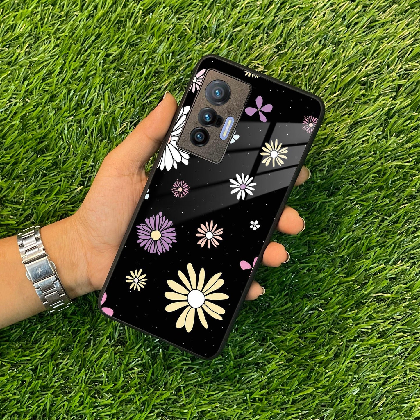 Seamless Floral Print Glass Case Cover For Vivo