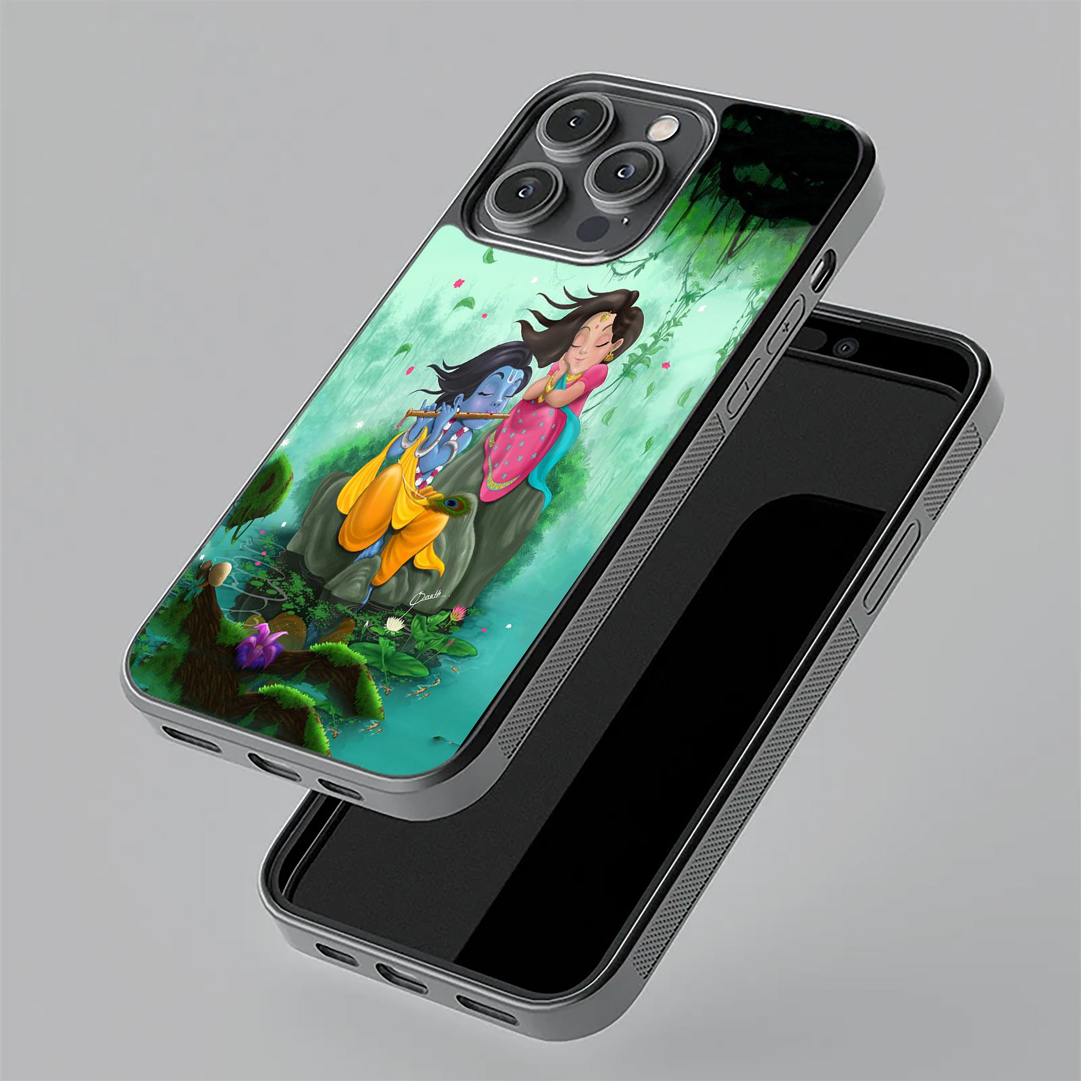 Divine Harmony Radha Krishna Glass Phone Case For Vivo X90 Pro 5G