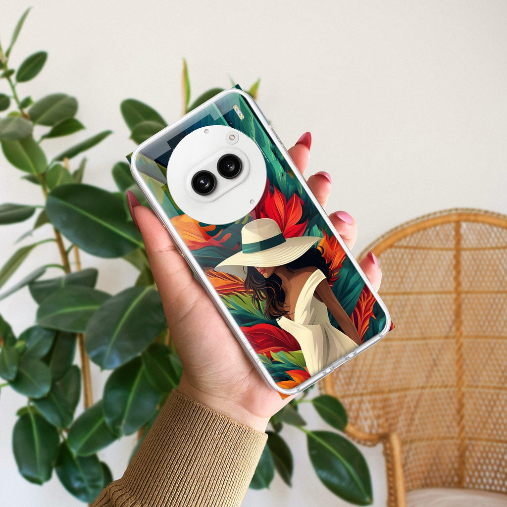 Fashionable Girl Hat Style Tropical Elegance Transparent Silicone Case For Nothing - ShopOnCliQ