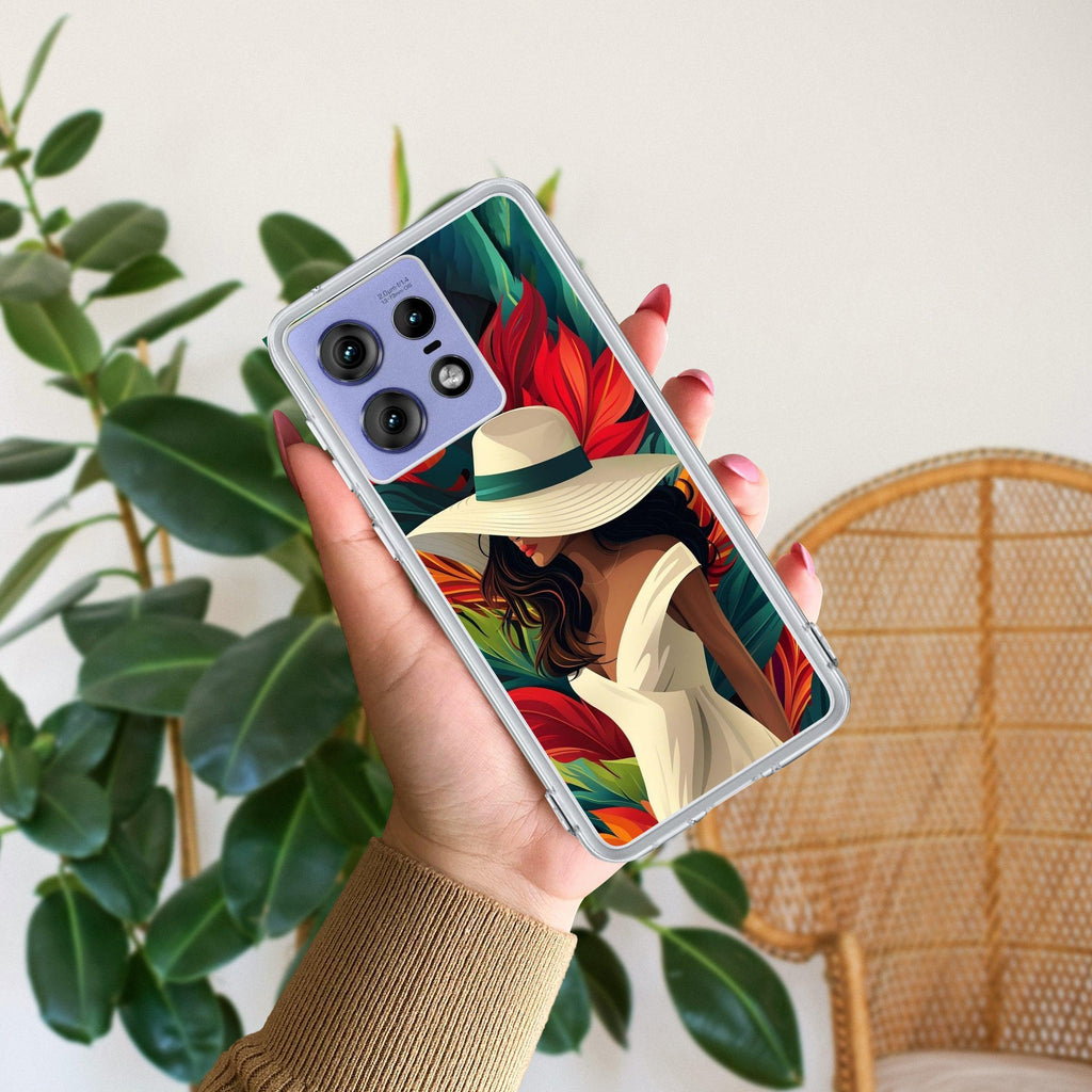 Fashionable Girl Hat Style Tropical Elegance Anti Yellow Case For Motorola Edge 50 Pro