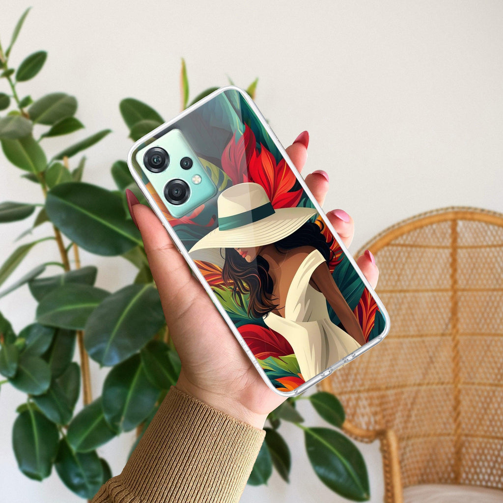 Fashionable Girl Hat Style Tropical Elegance Transparent Silicone Case for OnePlus - ShopOnCliQ