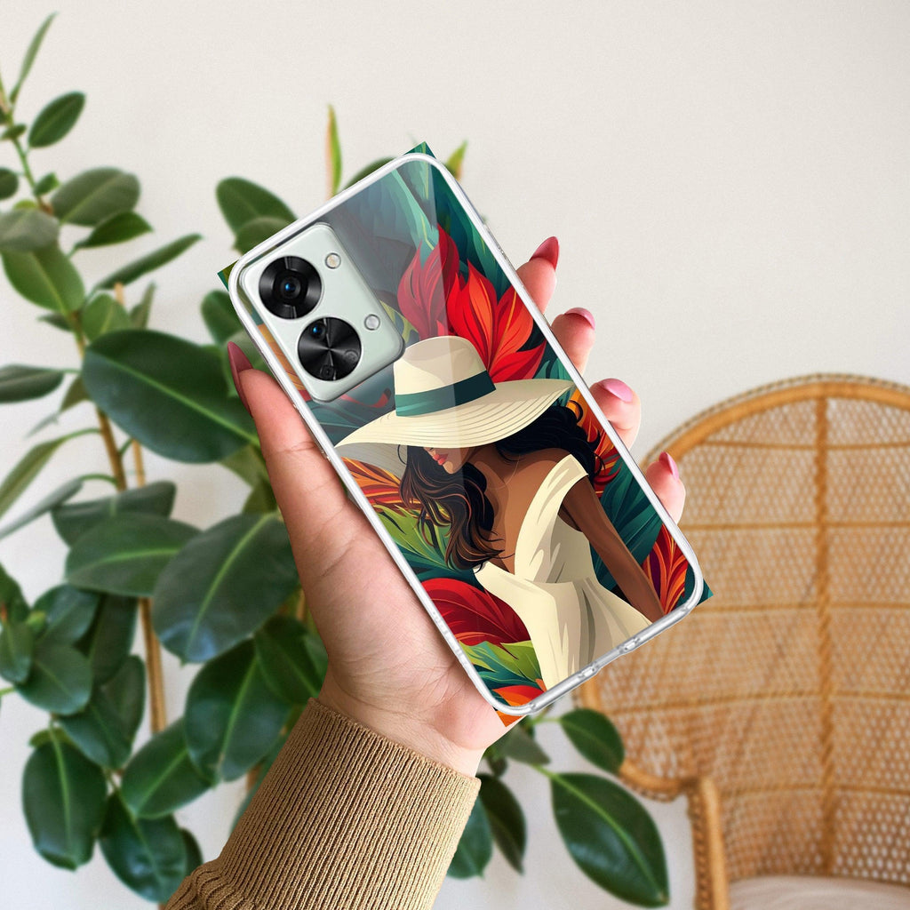 Fashionable Girl Hat Style Tropical Elegance Transparent Silicone Case for OnePlus - ShopOnCliQ