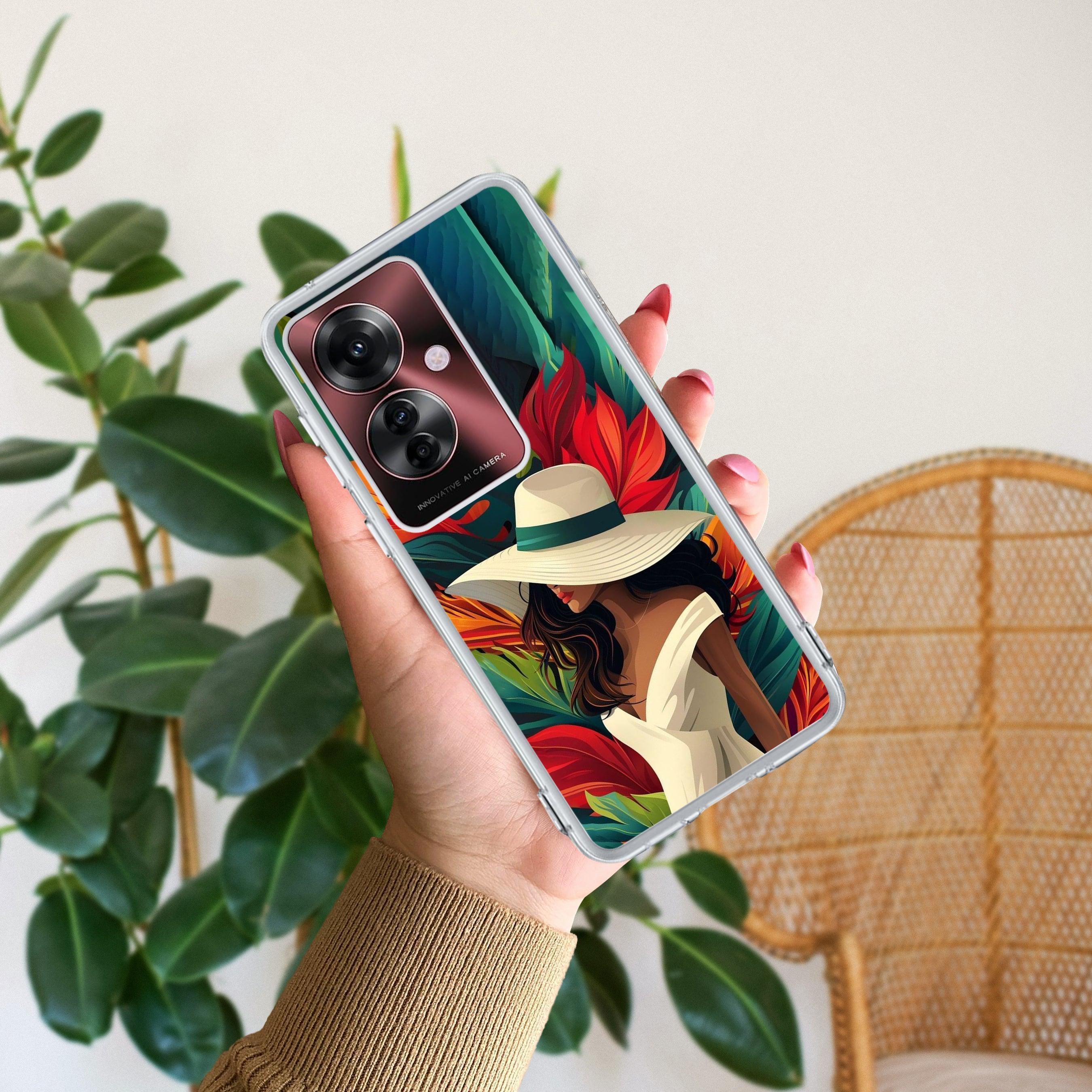 Fashionable Girl Hat Style Tropical Elegance Anti Yellow Case For Oppo F25 Pro 5G
