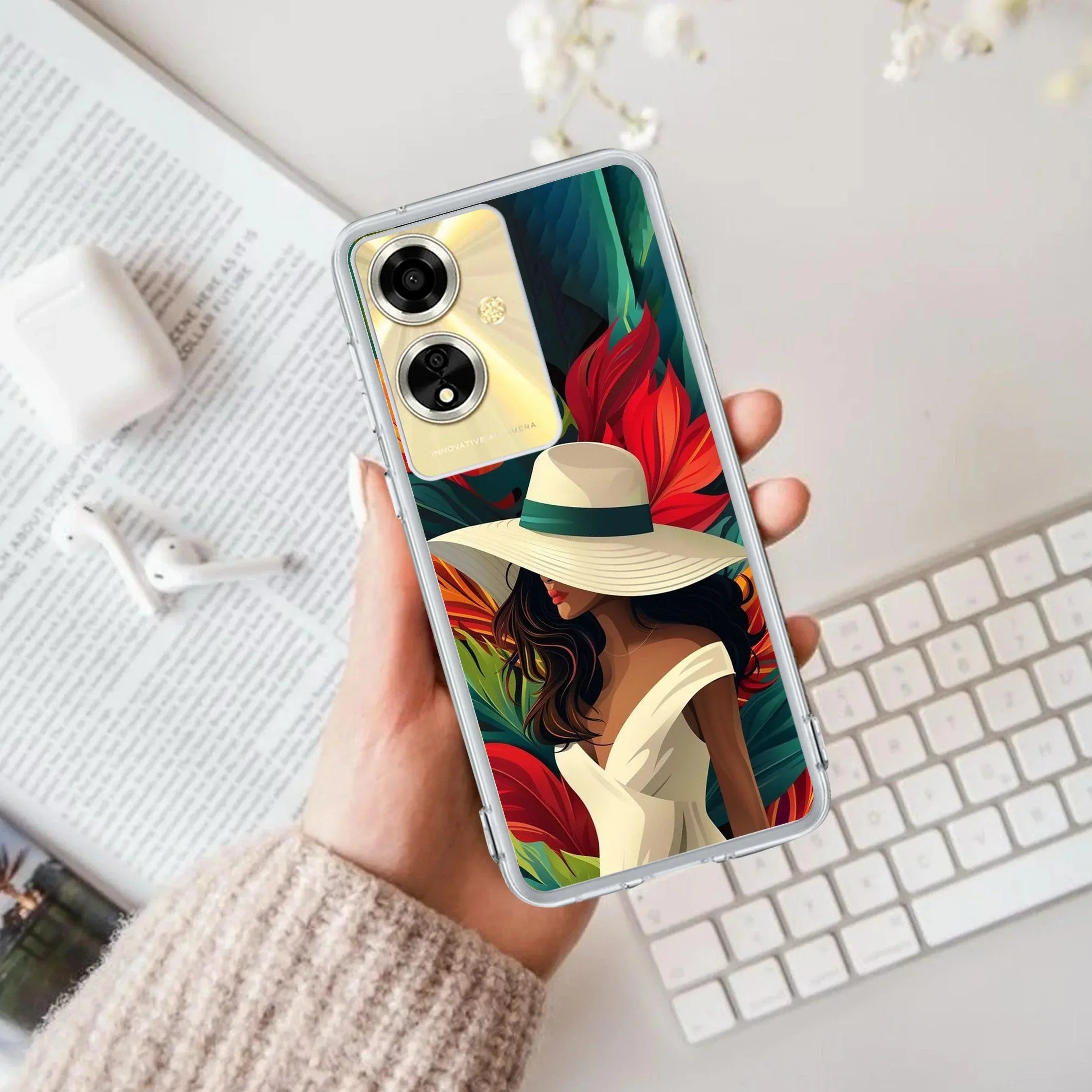 Fashionable Girl Hat Style Tropical Elegance Anti Yellow Case For Oppo A59 5G