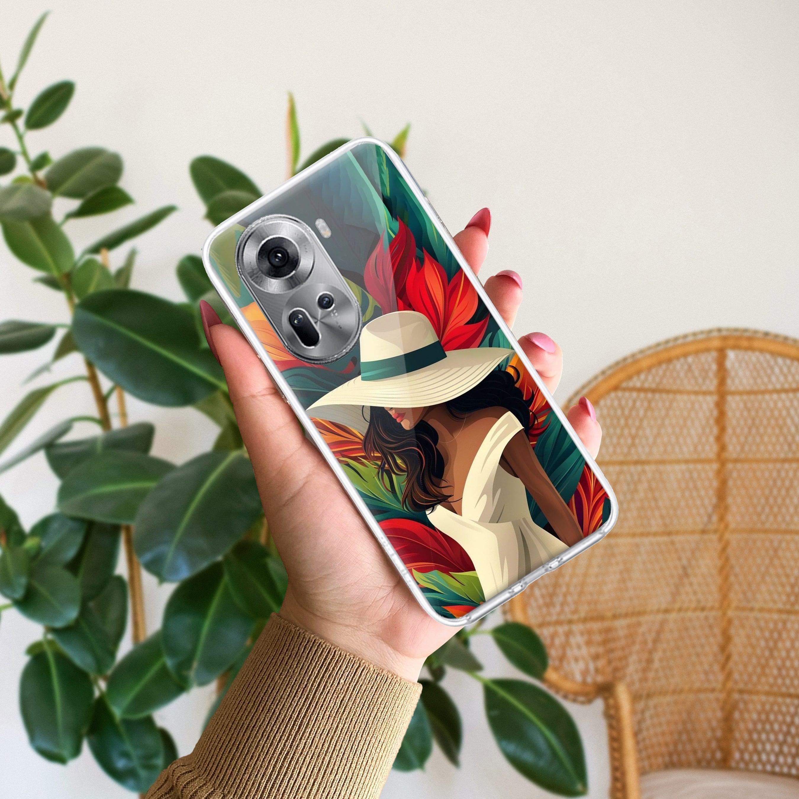 Fashionable Girl Hat Style Tropical Elegance Anti Yellow Case For Oppo Reno 11 5G