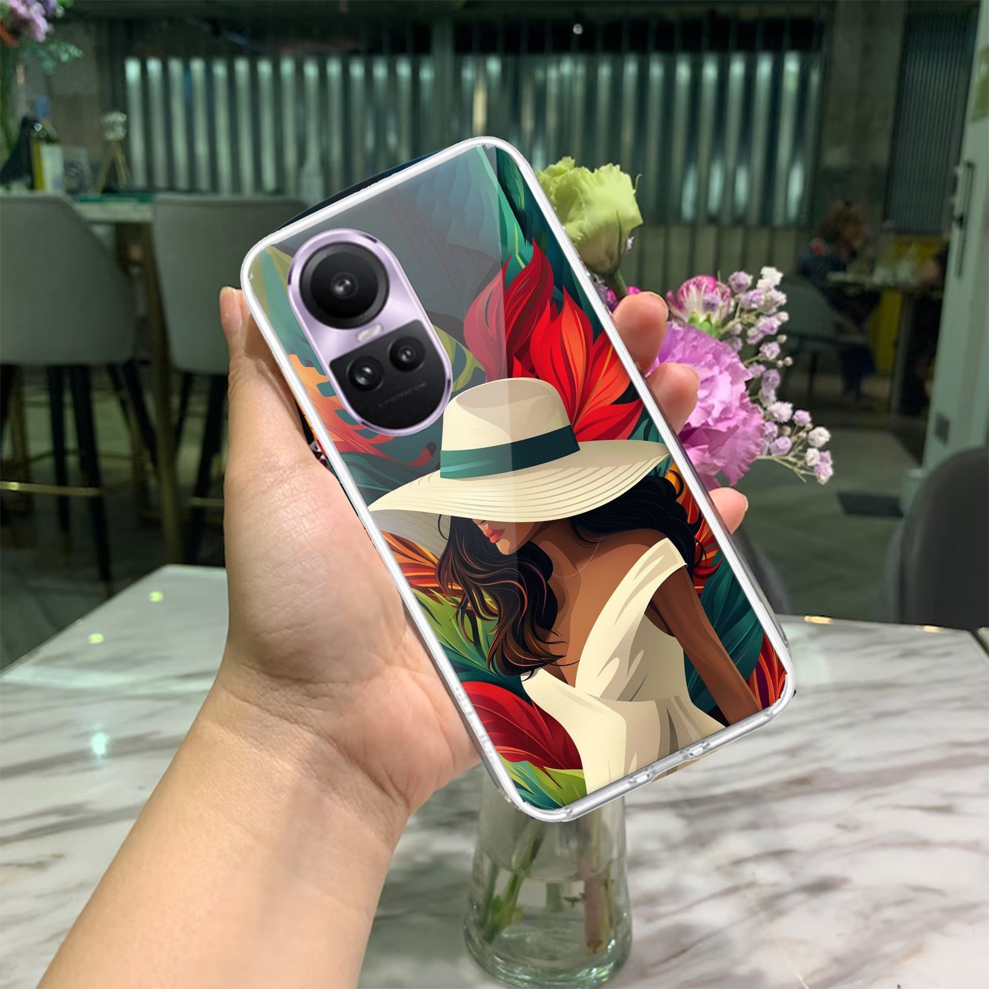 Fashionable Girl Hat Style Tropical Elegance Transparent Silicone Case for Oppo ShopOnCliQ