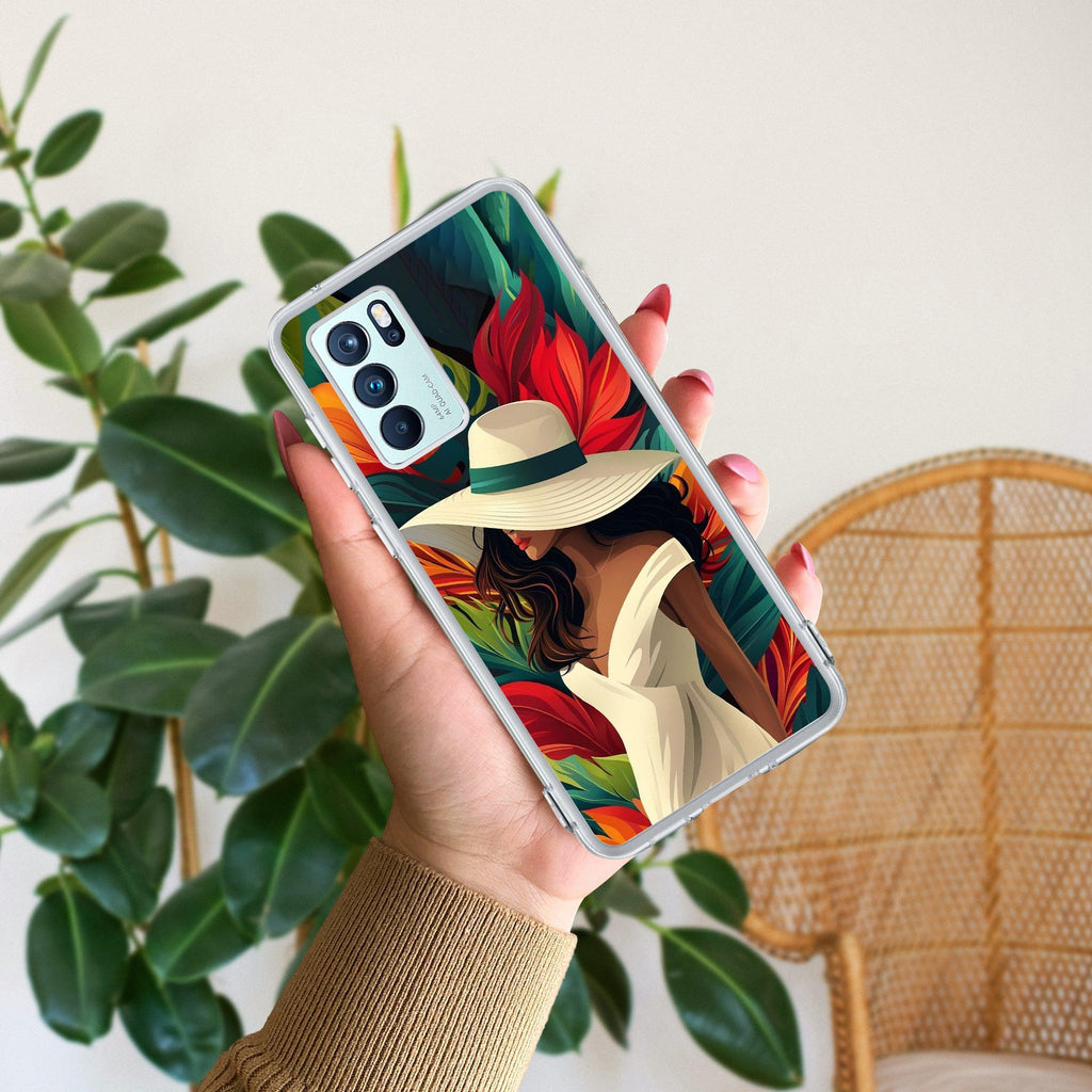Fashionable Girl Hat Style Tropical Elegance Anti Yellow Case For Oppo Reno 6 Pro 5G