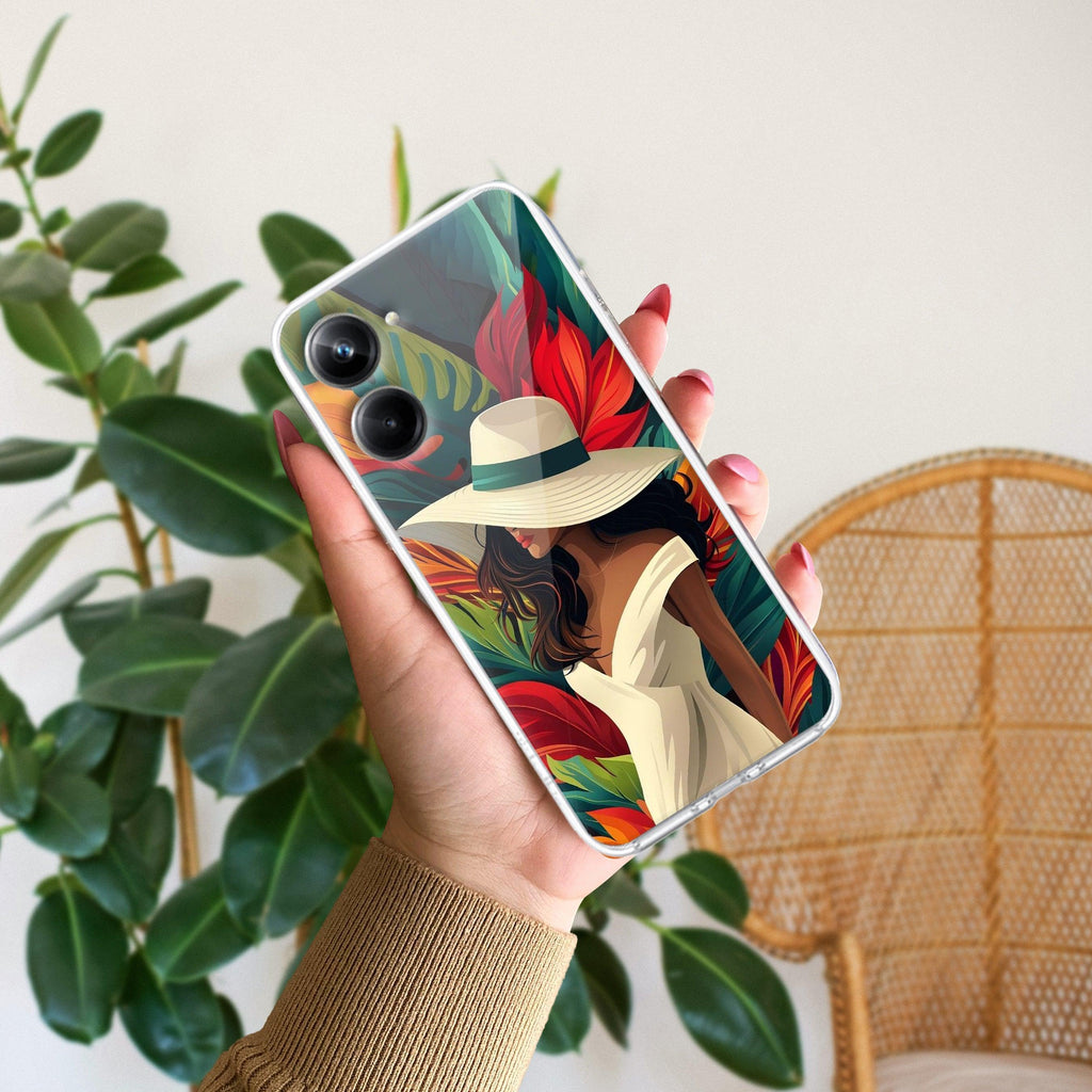 Fashionable Girl Hat Style Tropical Elegance Transparent Silicone Case For Realme 10 4G