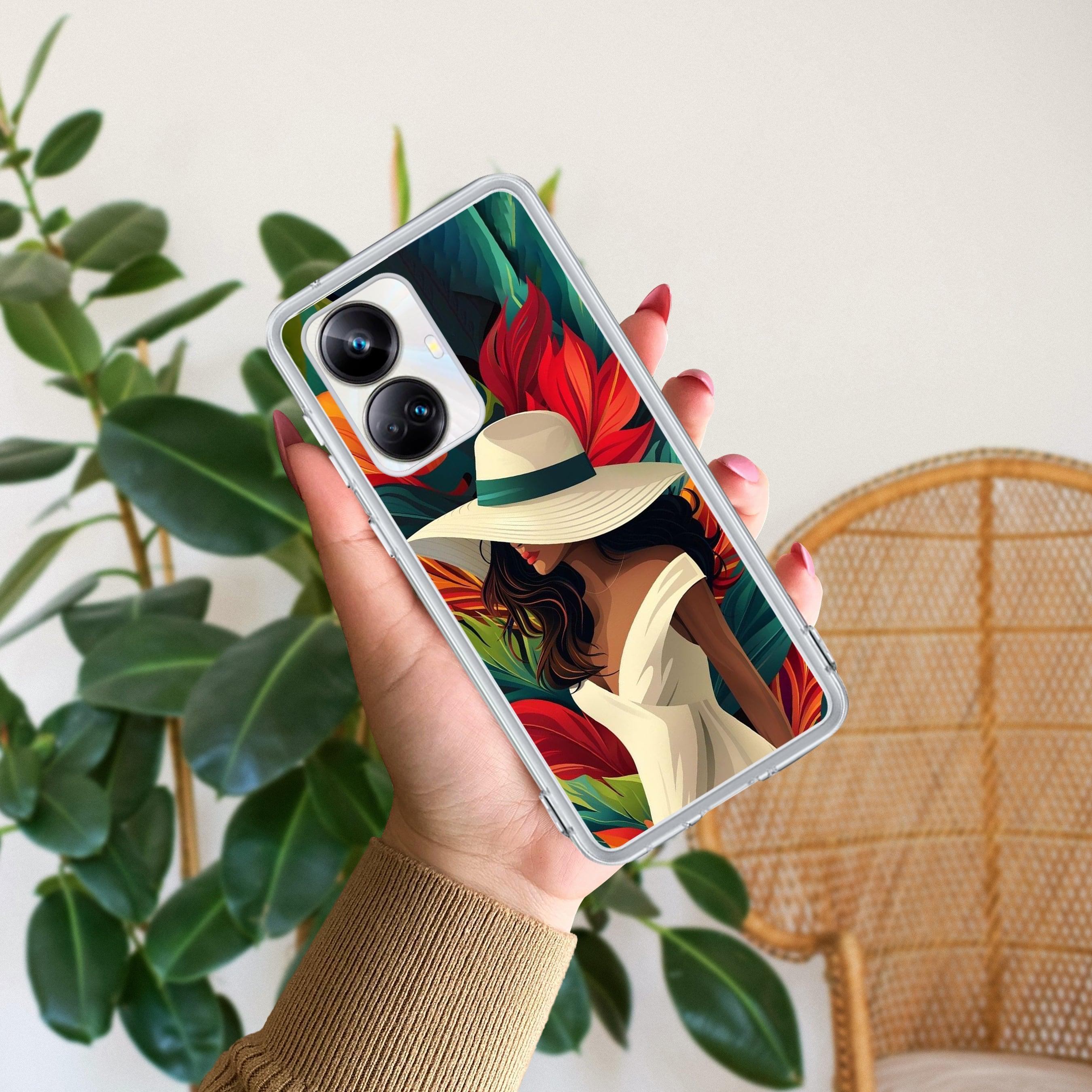 Fashionable Girl Hat Style Tropical Elegance Transparent Silicone Case For Realme P2 Pro 5G