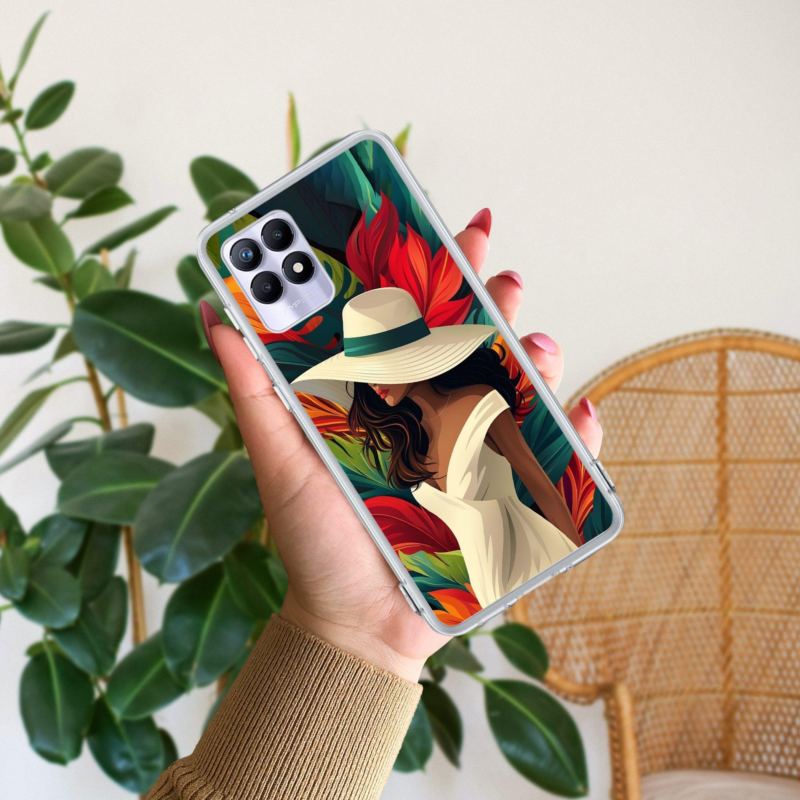 Fashionable Girl Hat Style Tropical Elegance Transparent Silicone Case For Realme 8i / Realme Narzo 50