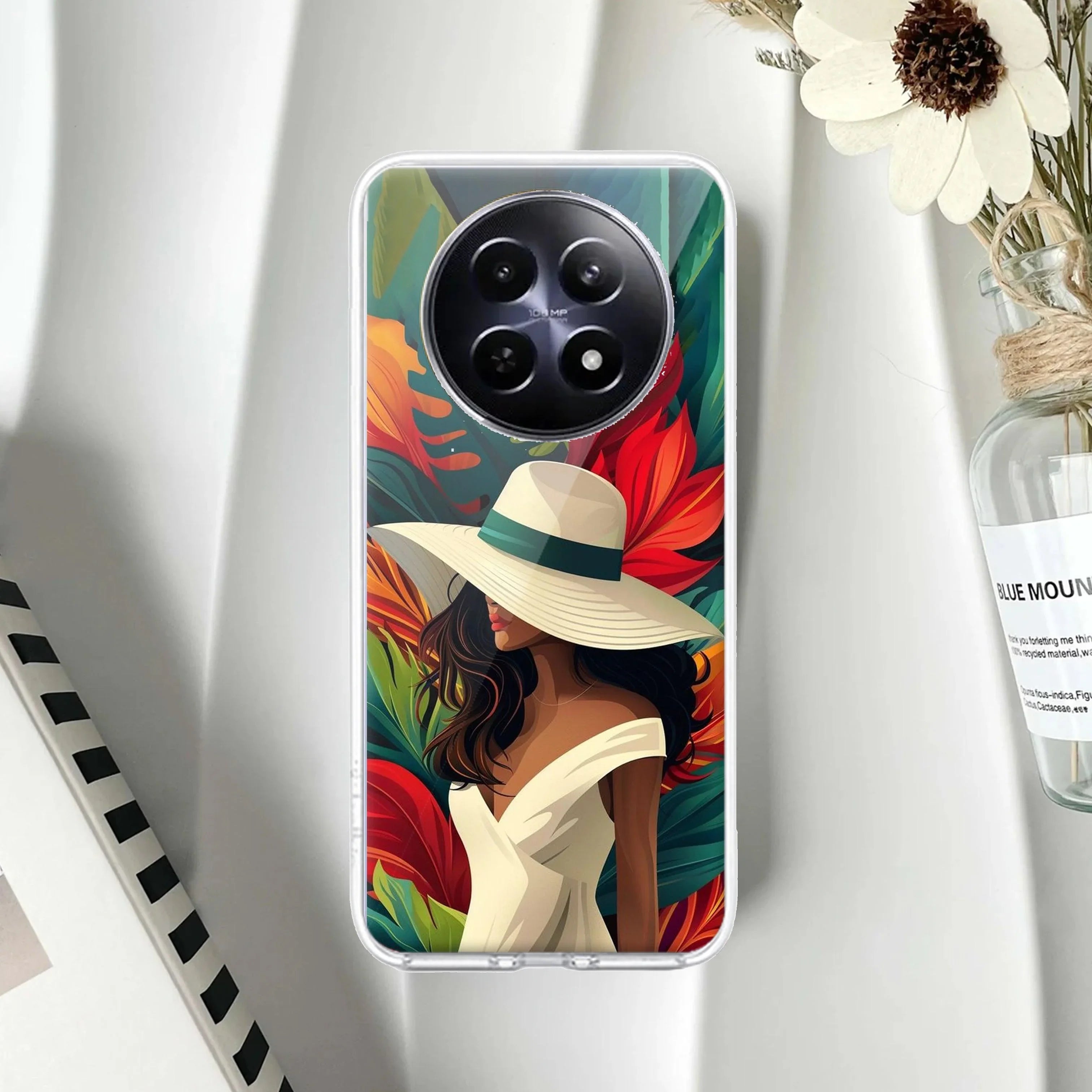 Fashionable Girl Hat Style Tropical Elegance Transparent Silicone Case For Realme C63 5G