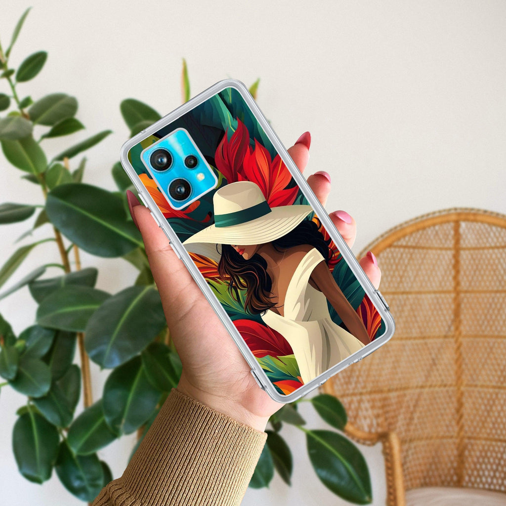 Fashionable Girl Hat Style Tropical Elegance Transparent Silicone Case For Realme 9 Pro 5G