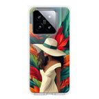 Fashionable Girl Hat Style Tropical Elegance Transparent Silicone Case For Xiaomi 14 5G