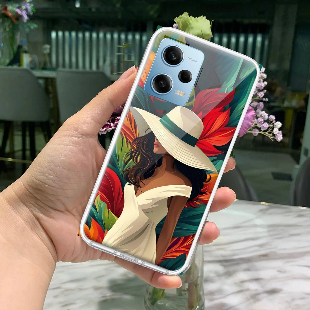 Fashionable Girl Hat Style Tropical Elegance Transparent Silicone Case For Redmi Note 11